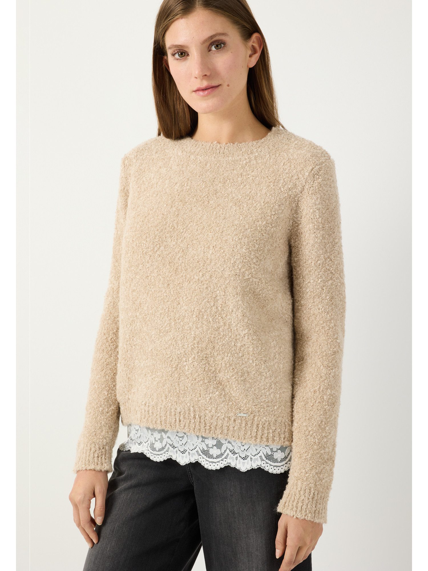 MORE&MORE Rundhalspullover kuscheliger Bouclé-Pullover in Melange-Optik