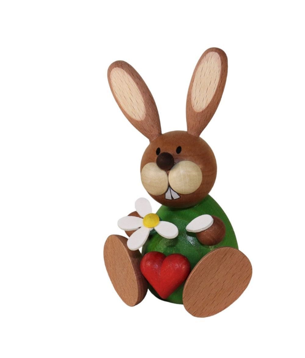 Ullrich Kunsthandwerk Osterhase Ullrich Osterhase sitzend mit Blume & Herz 11,0 cm groß