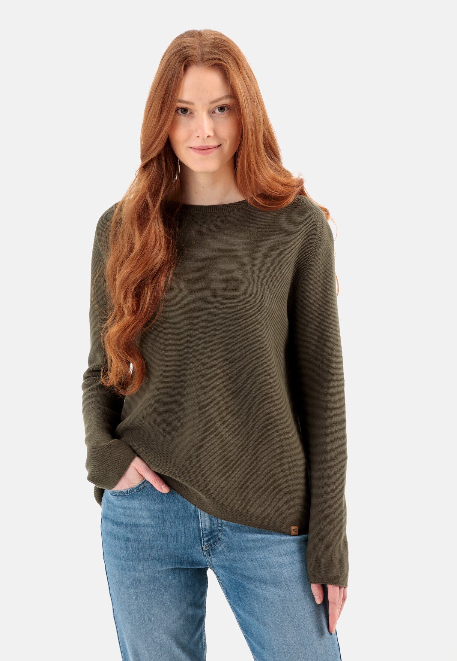 camel active Strickpullover aus Markenlabel Oliv Baumwolle