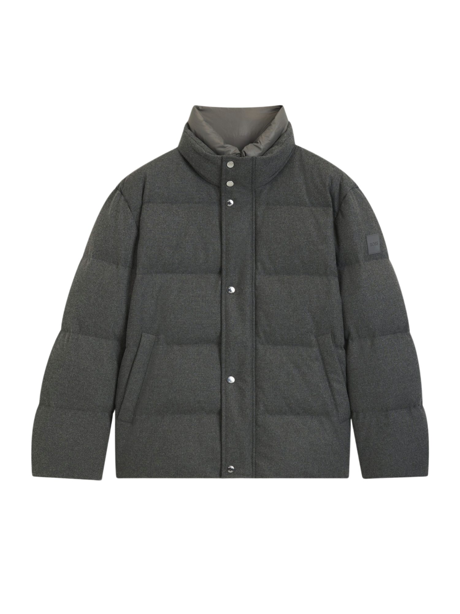 BOSS Outdoorjacke grau,Outdoor,Wolle,Unifarben,Stehkragen,Lang,Regular Fit