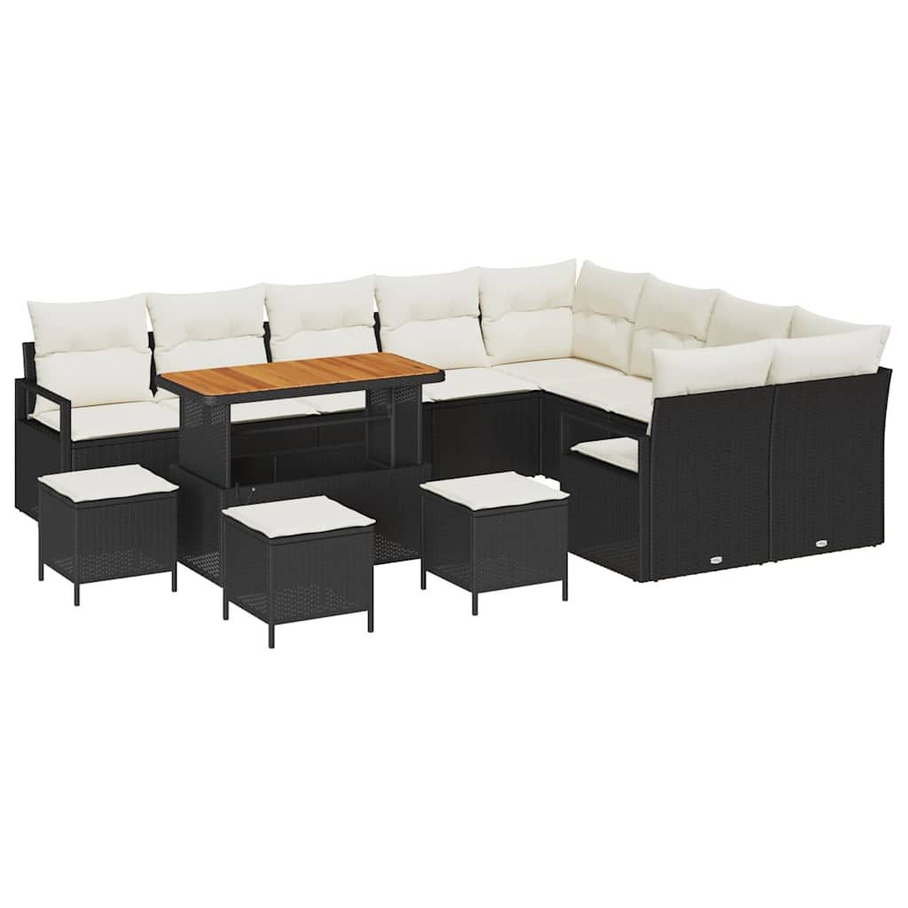vidaXL Loungesofa Garten-Sofa-Set mit Kissen mit Kissen 13 pcs Schwarz und Creme, 13 Teile