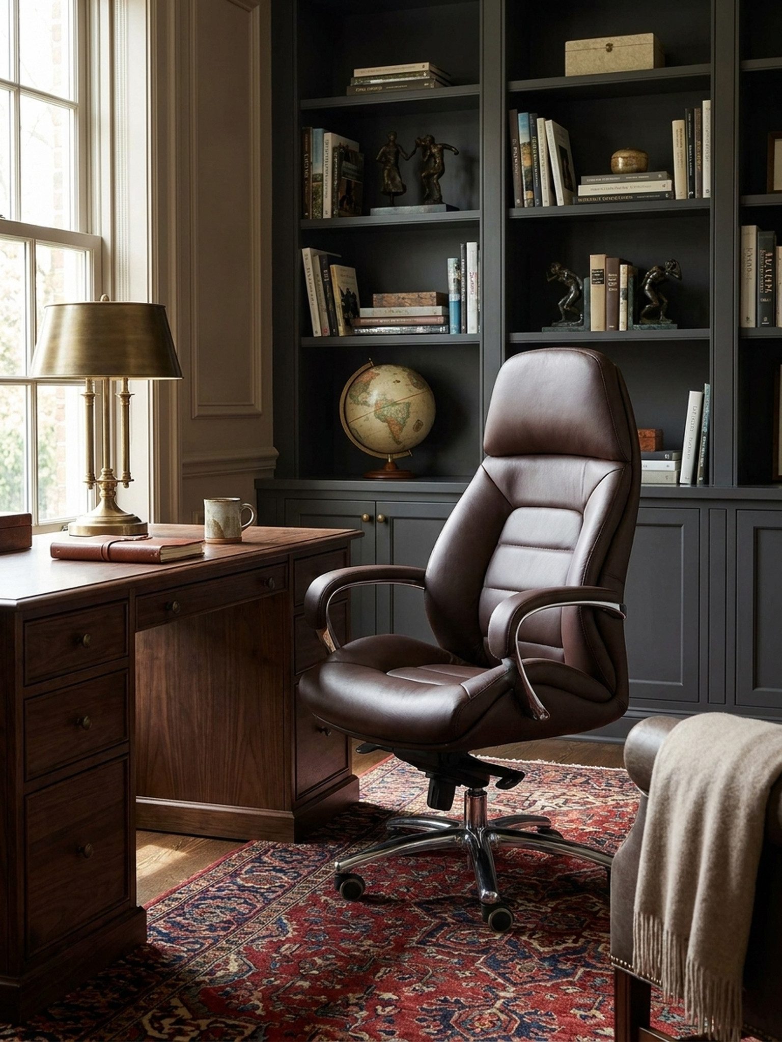 KADIMA DESIGN Chefsessel Designer Bürostuhl Bezug Echtleder Braun Schreibtischstuhl bis 120 (kg, XXL Design Chefsessel höhenverstellbar, Drehstuhl ergonomisch mit), Armlehnen & hoher Rückenlehne, Wippfunktion