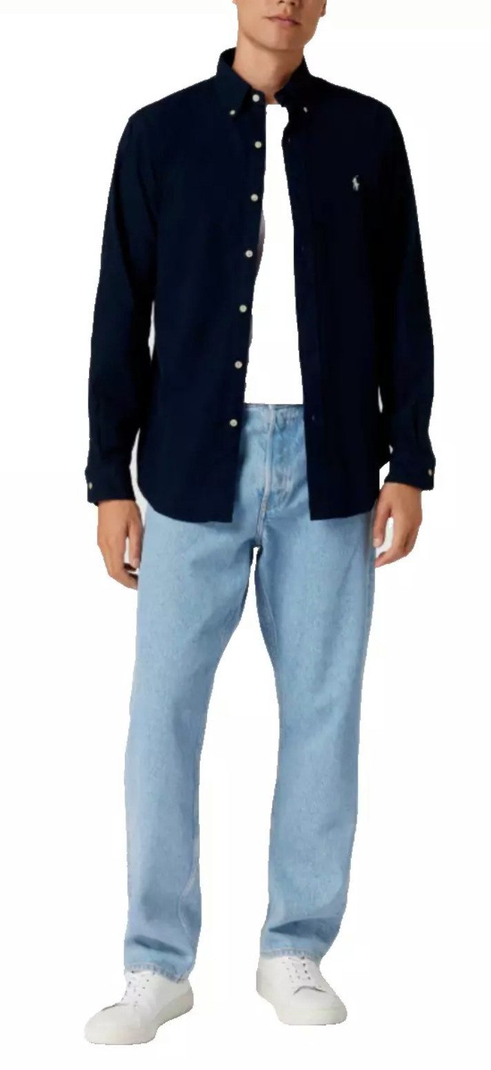 Polo Ralph Lauren Langarmhemd Herren Hemd Custom Slim Fit Oxford Navy Button-Down Geteilte Rückenpasse, gesticktes Pony-Logo auf der Brust