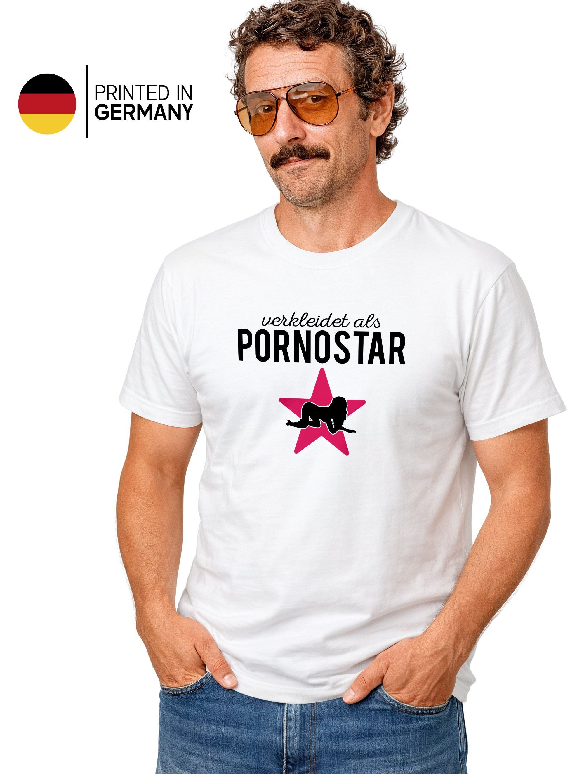 MoonWorks Print-Shirt Herren T-Shirt verkleidet als Pornostar Kostüm Verkleidung Erotik mit Print
