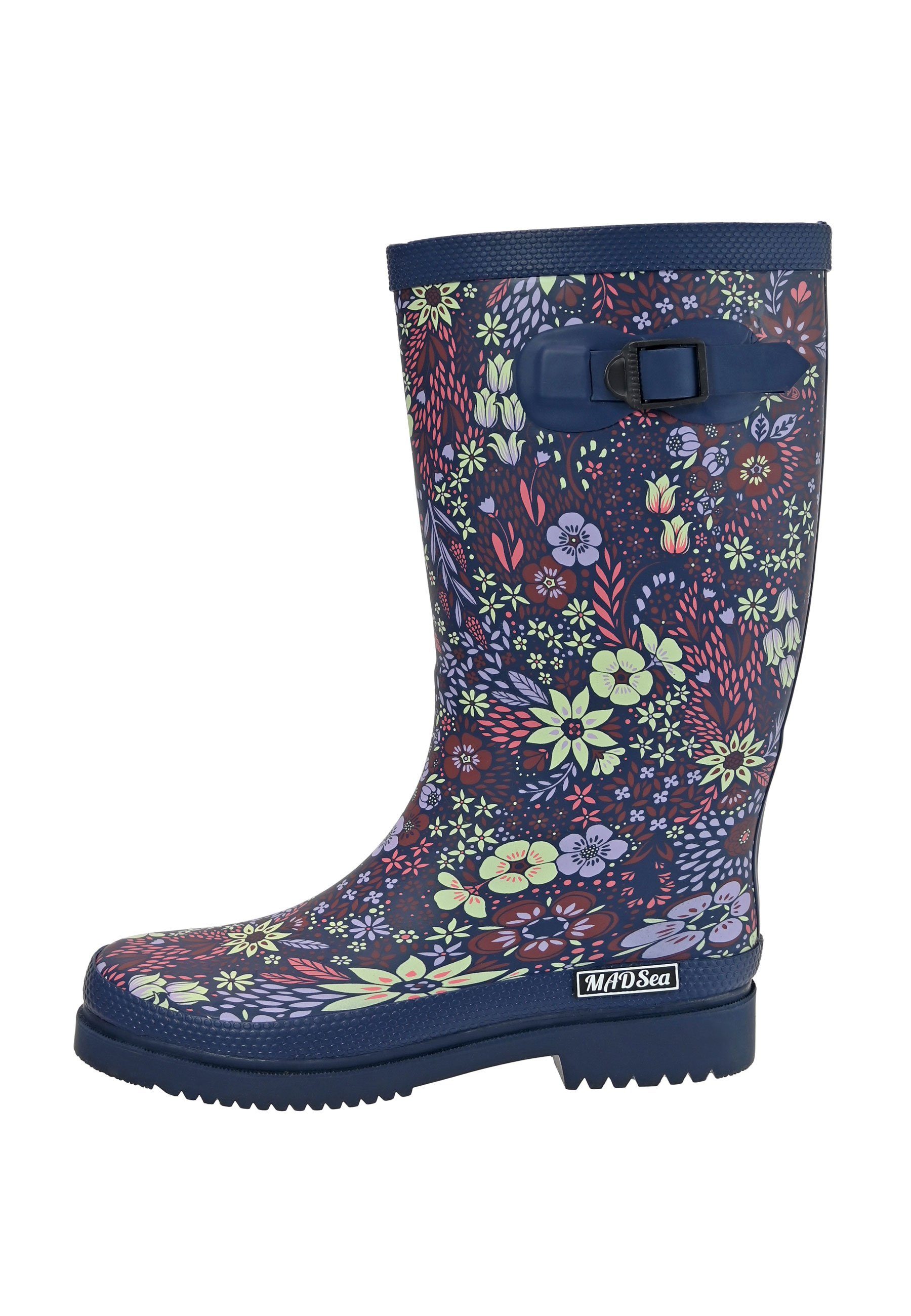 Blumenprint und mit seitlicher MADSea Flower buntem Gummistiefel Zierschnalle