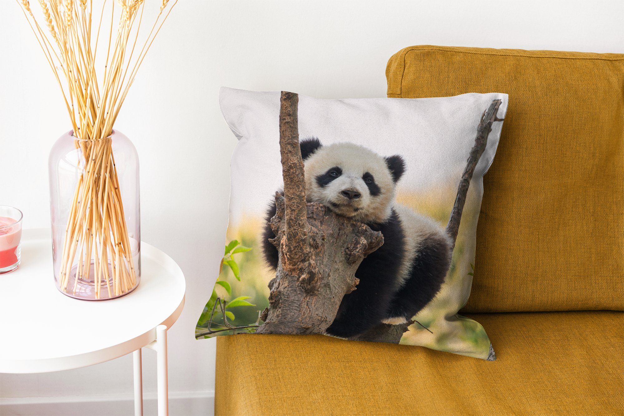 MuchoWow Dekokissen Panda - Baum Wohzimmer, Licht, Füllung Zierkissen für mit Schlafzimmer, Deko, - Sofakissen