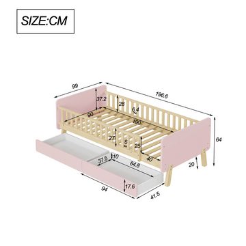 Ulife Kinderbett Einzelbett mit 2 Schubladen und Lattenrost, 90x190cm