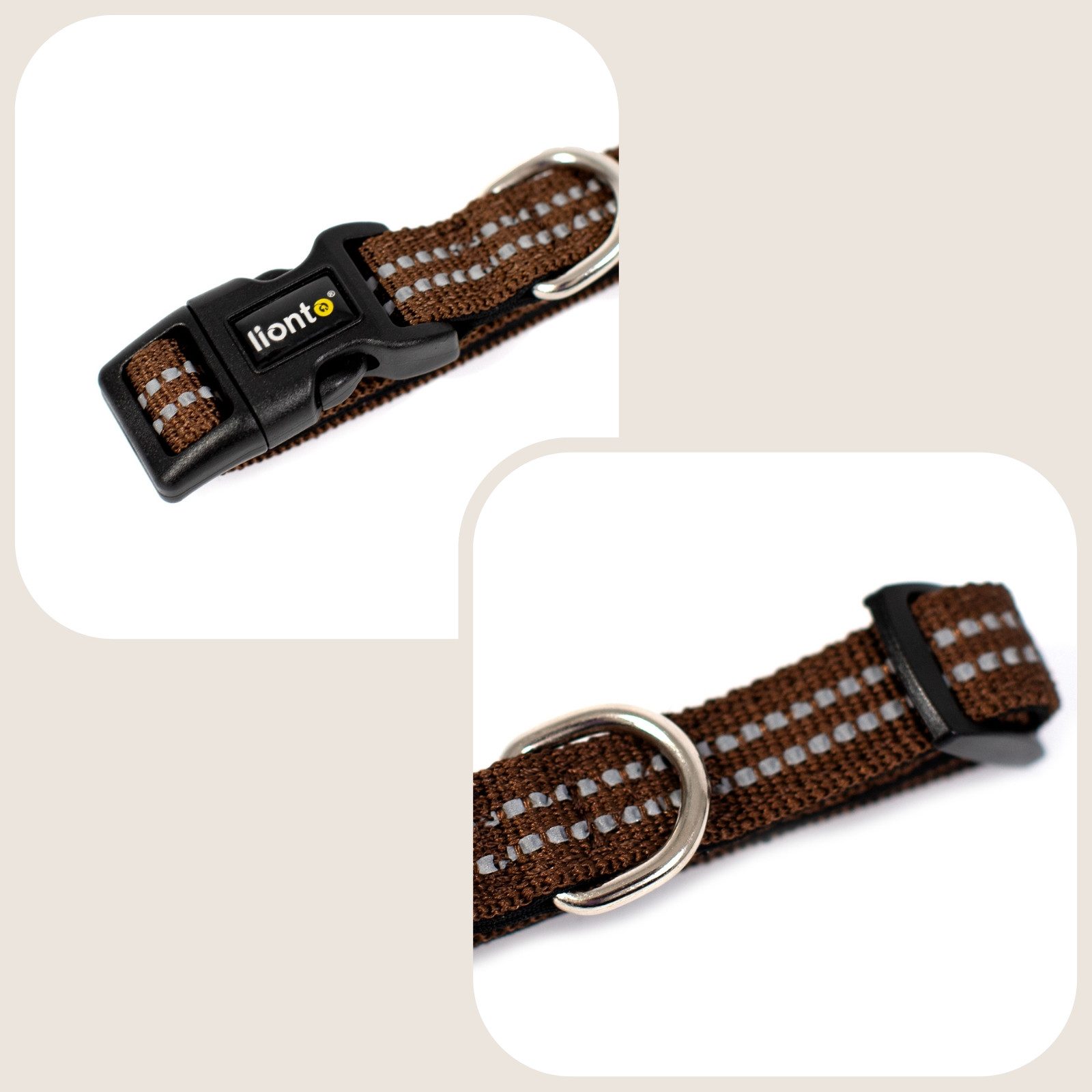 lionto Hunde-Halsband reflektierend, verstellbare Länge 20-30 cm XS braun, Nylon, Neopren, reflektierend & angenehm gepolstert