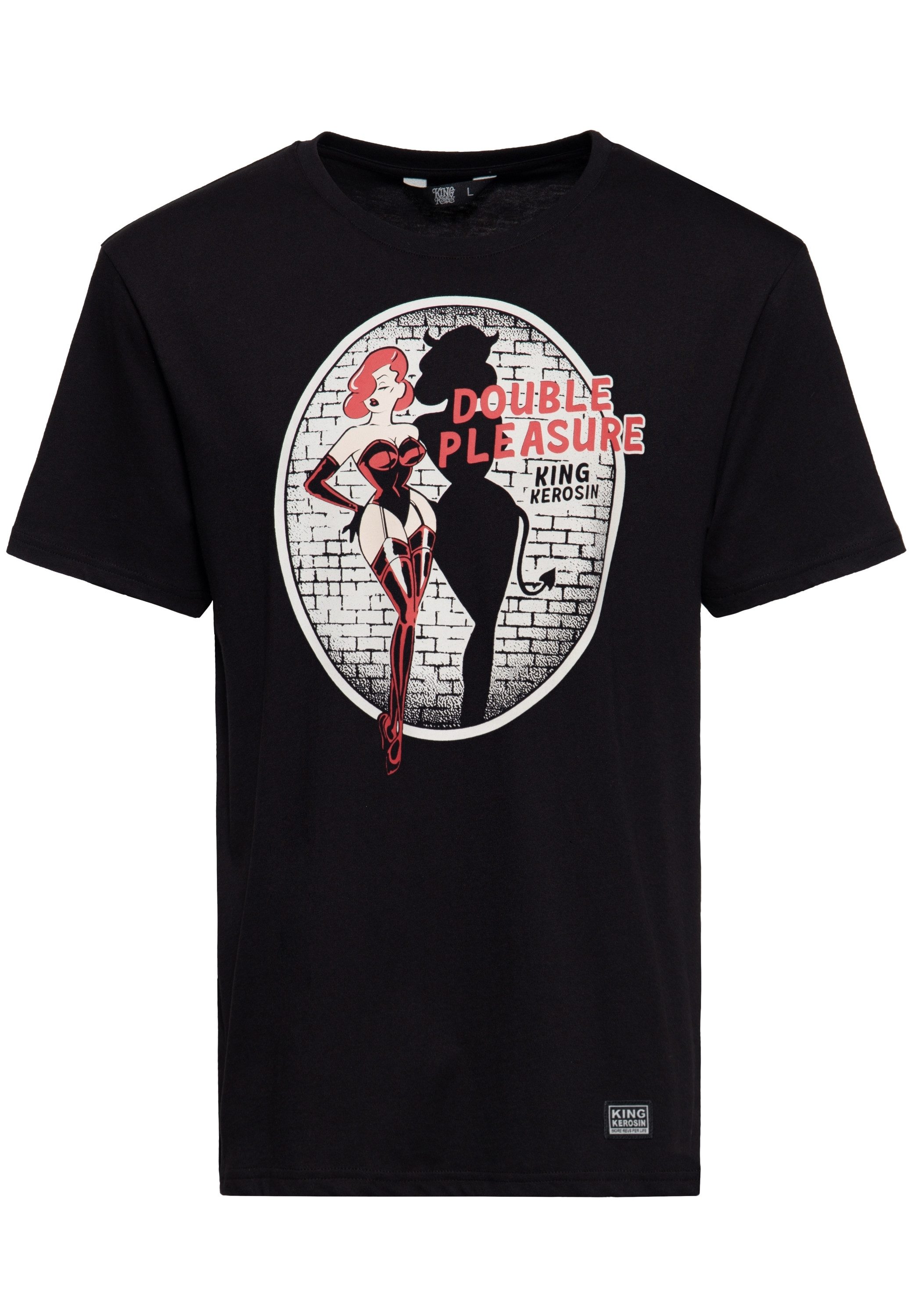 KingKerosin Print-Shirt Double Pleasure Pin-up-Print mit Schatten-Silhouette