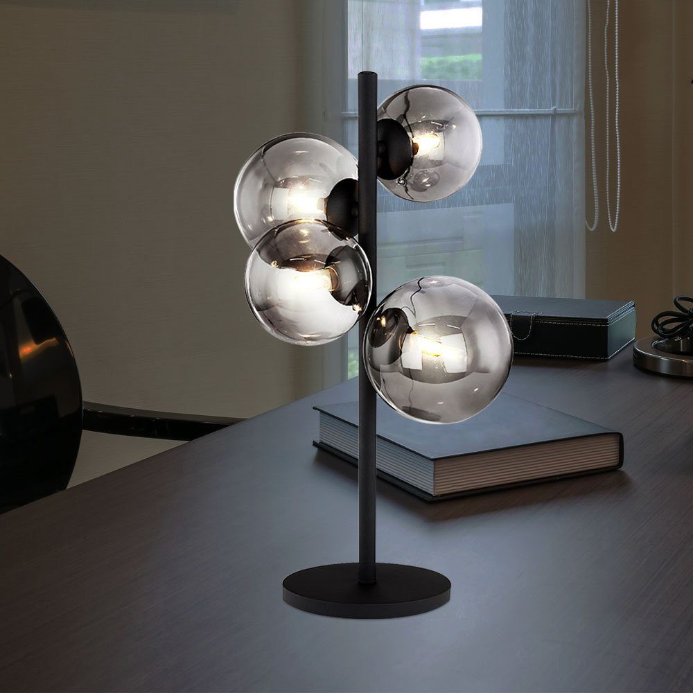 LED LED Nachttischlampe Warmweiß, rauch Tischleuchte Leuchtmittel Glaskugel schwarz Tischleuchte, Tischlampe Globo inklusive,