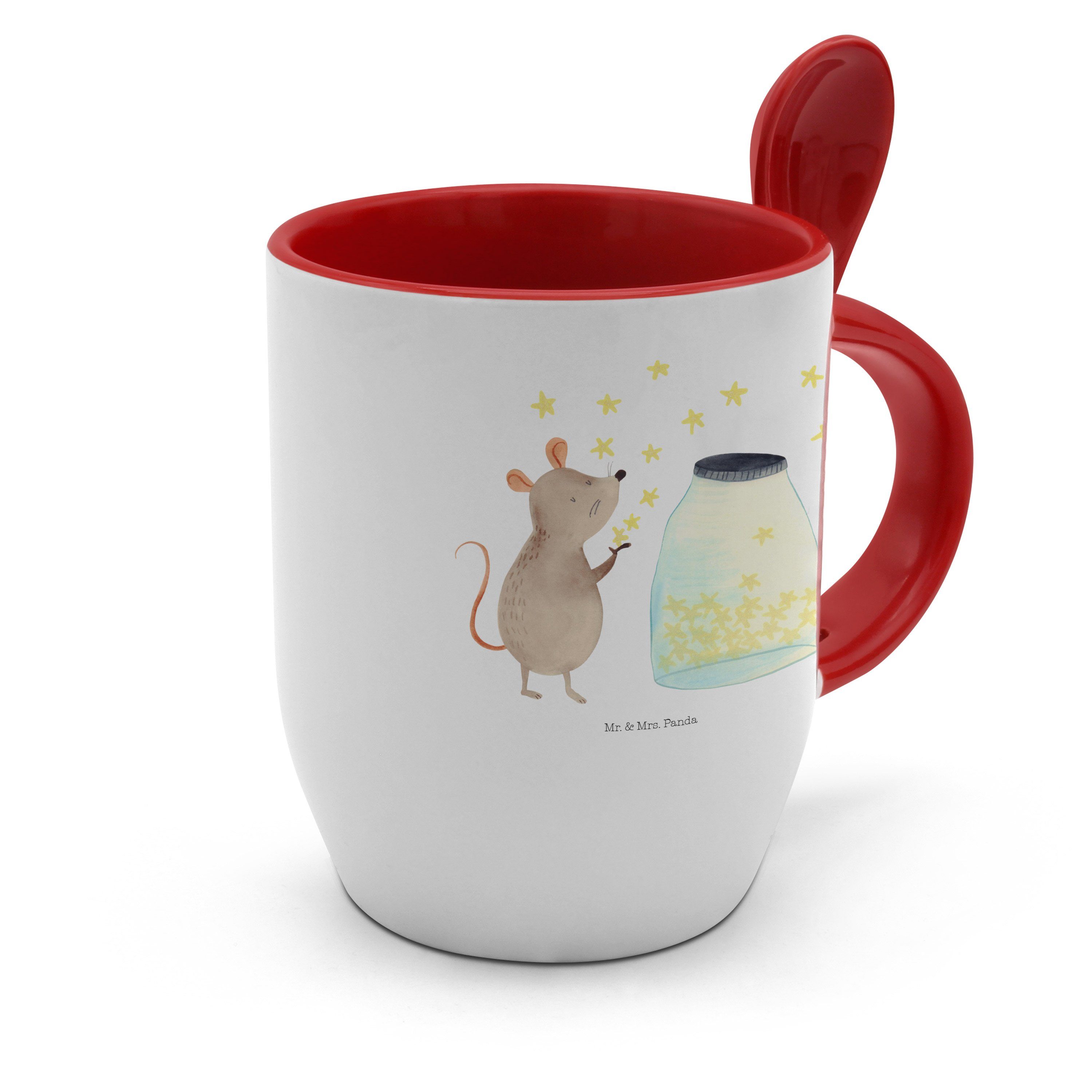 Sterne Mrs. - mit Mr. Tiere, Tiermotive, Tasse & - T, Tasse Panda Weiß Löffel, Geschenk, Maus Keramik