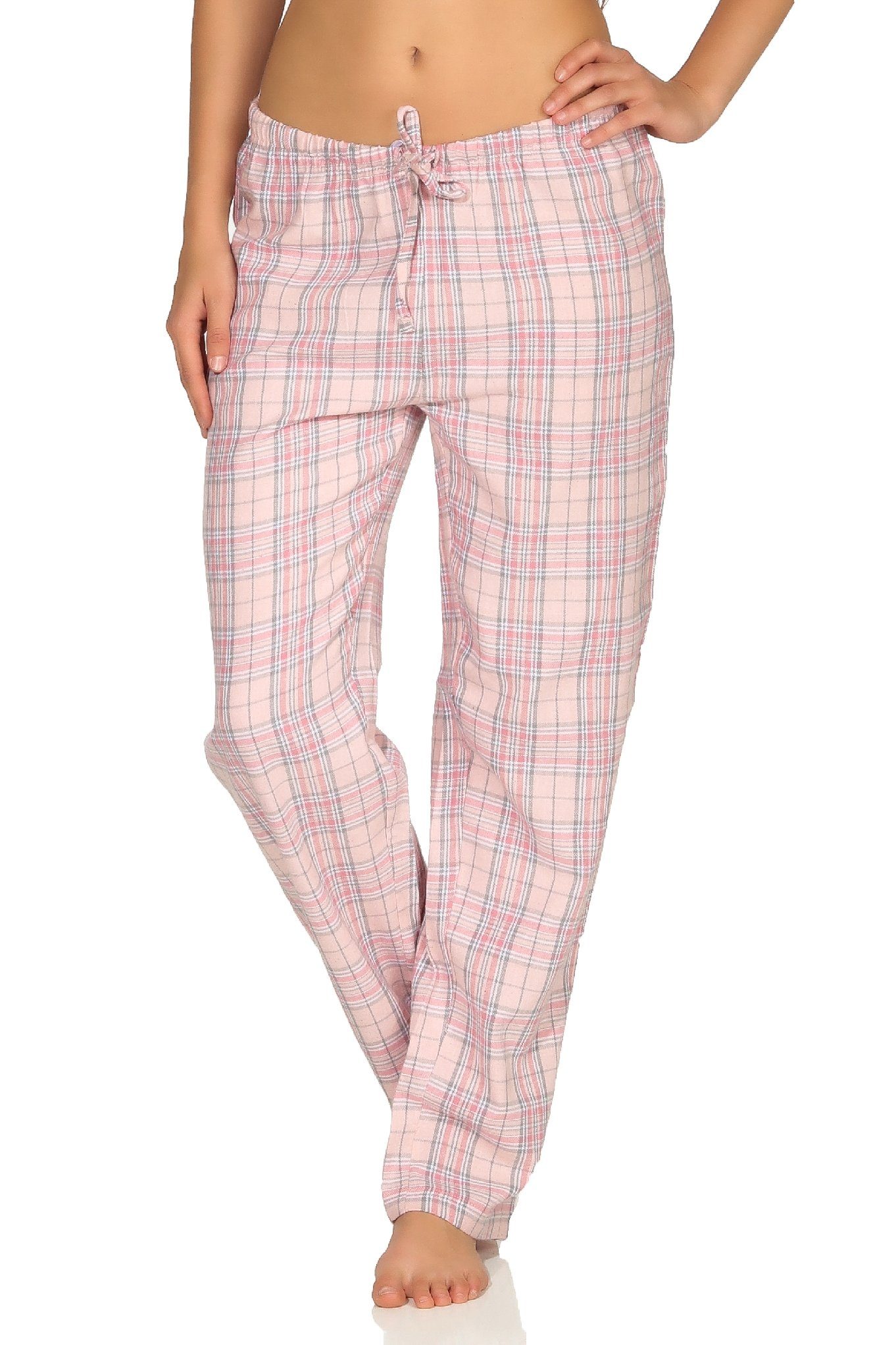 Normann Pyjama Dame Flanell Schlafanzug Hose kariert aus Baumwolle ideal zum relaxen rosa
