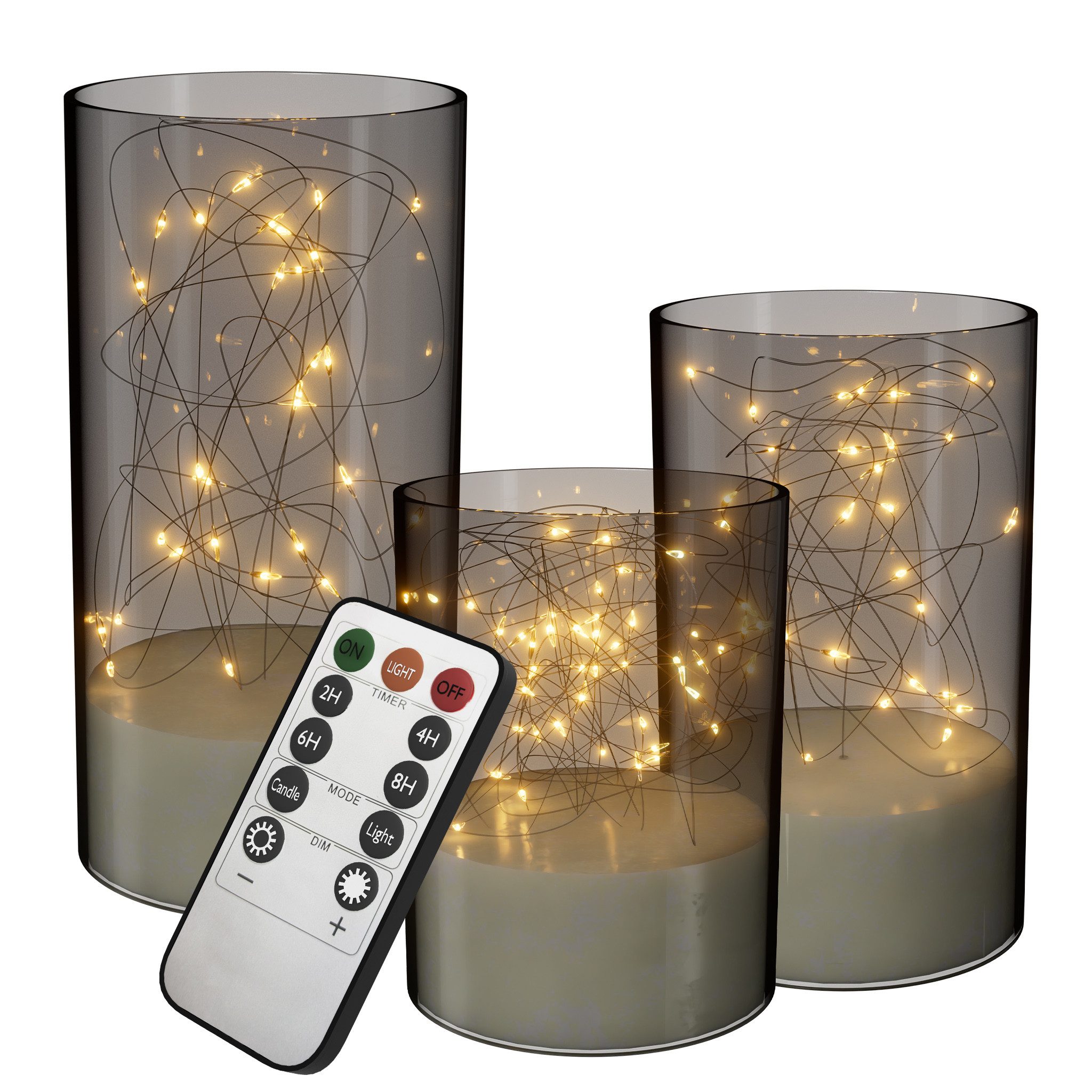 FIVMEN LED-Kerze 3 Stück LED Kerzen Flackernde mit Eingelassener Lichterket günstig online kaufen