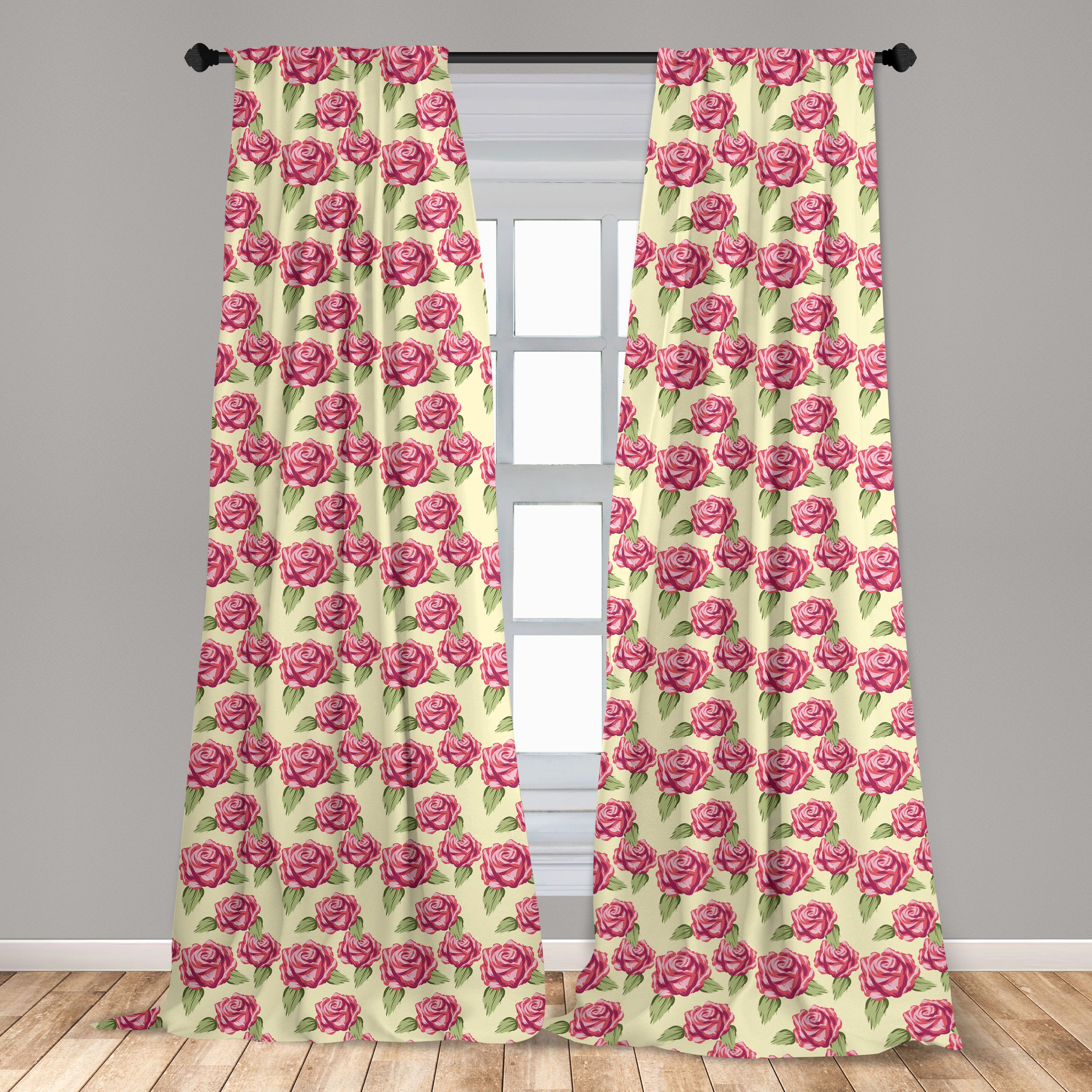Gardine Dekor, Vorhang für Schlafzimmer Blumen Microfaser, Wohnzimmer Abakuhaus, Rose Konzept Romantische Weiche