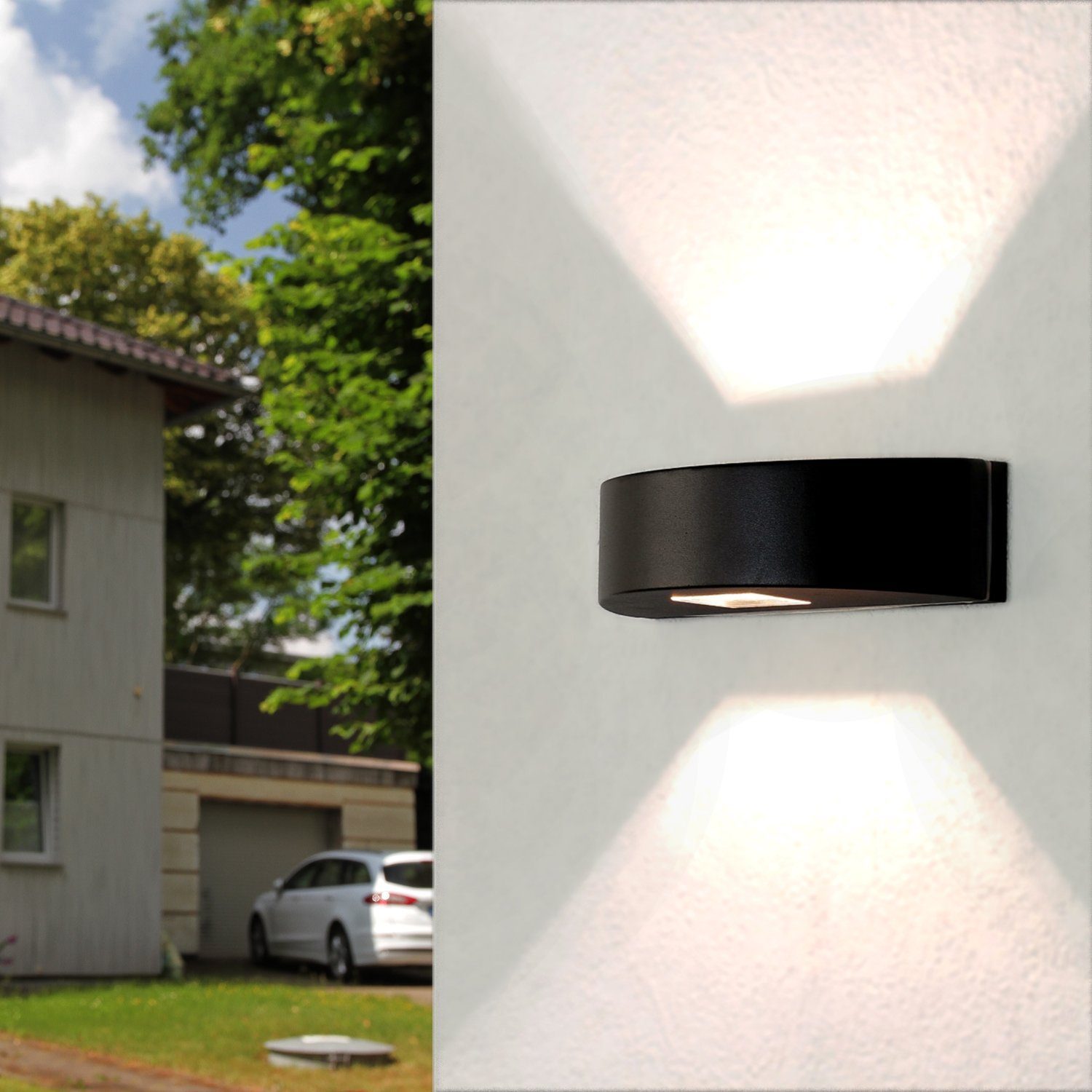 Licht-Erlebnisse Außen-Wandleuchte GLASGOW, ohne Leuchtmittel, Wandlampe außen IP54 Up Down Schwarz G9 Aluminium Modern