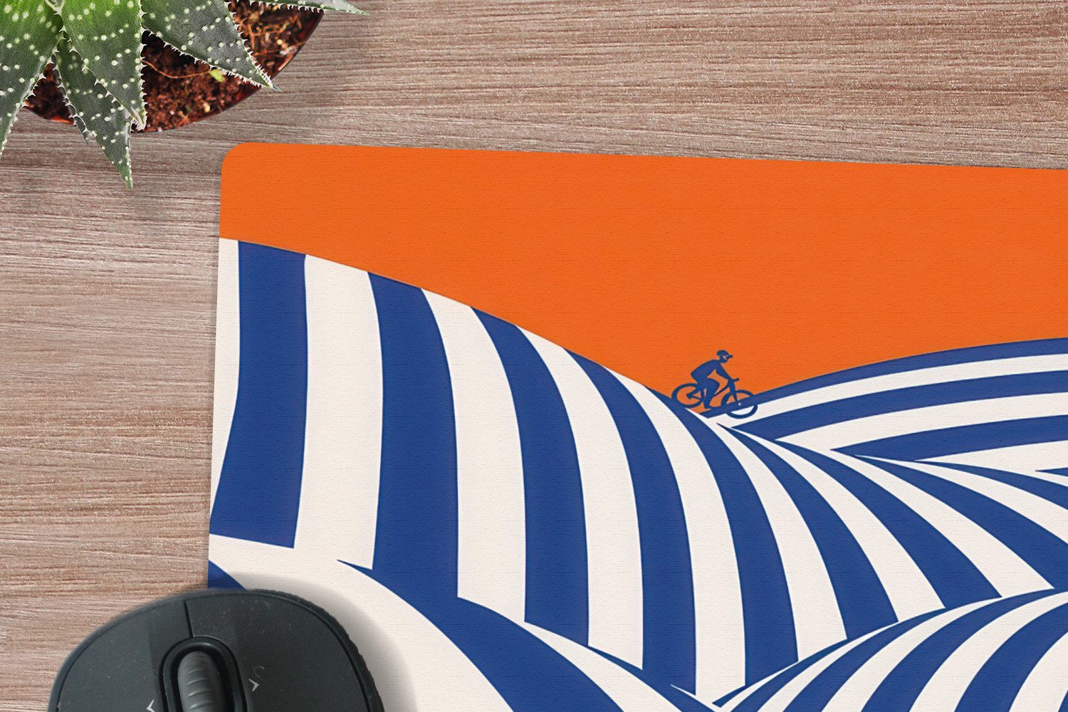 MuchoWow Mauspad Radfahrer - Hügel - Streifen - Blau (1-St), Mousepad, Schreibtisch Zubehör, Deko, 20x20 cm