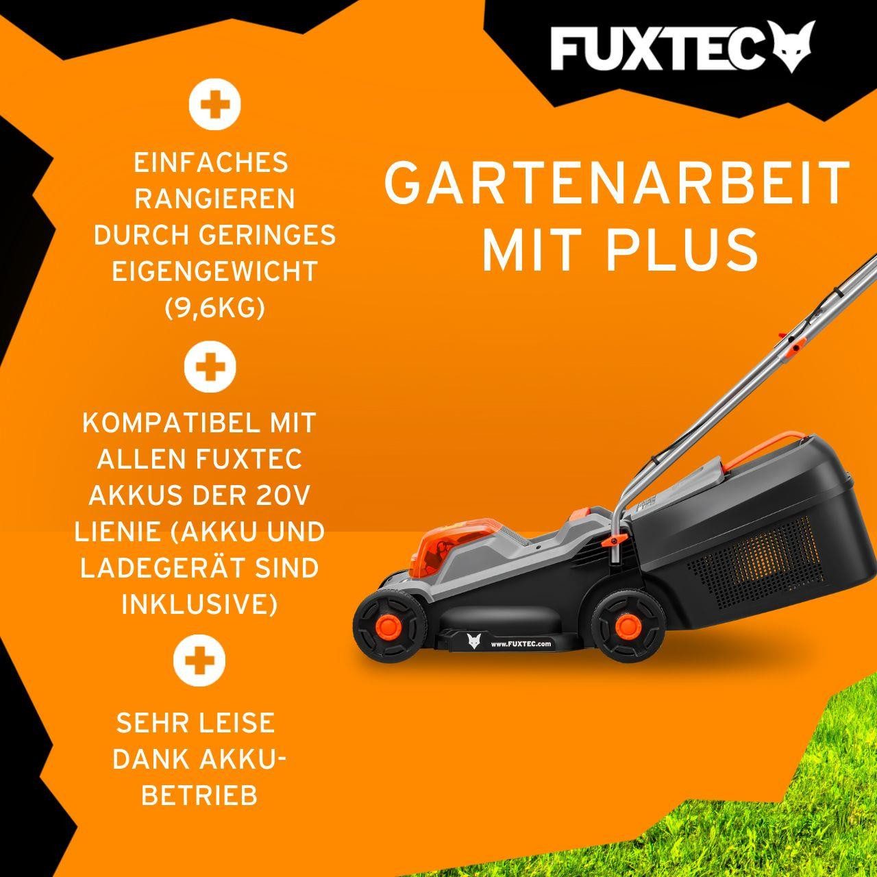 FUXTEC Akkurasenmäher FX-E1RM20ECO, 30 cm Schnittbreite, 30 cm Schnittbreite, 30 L Fangkorb, 20V Akku, 30-70mm, 9,6 kg
