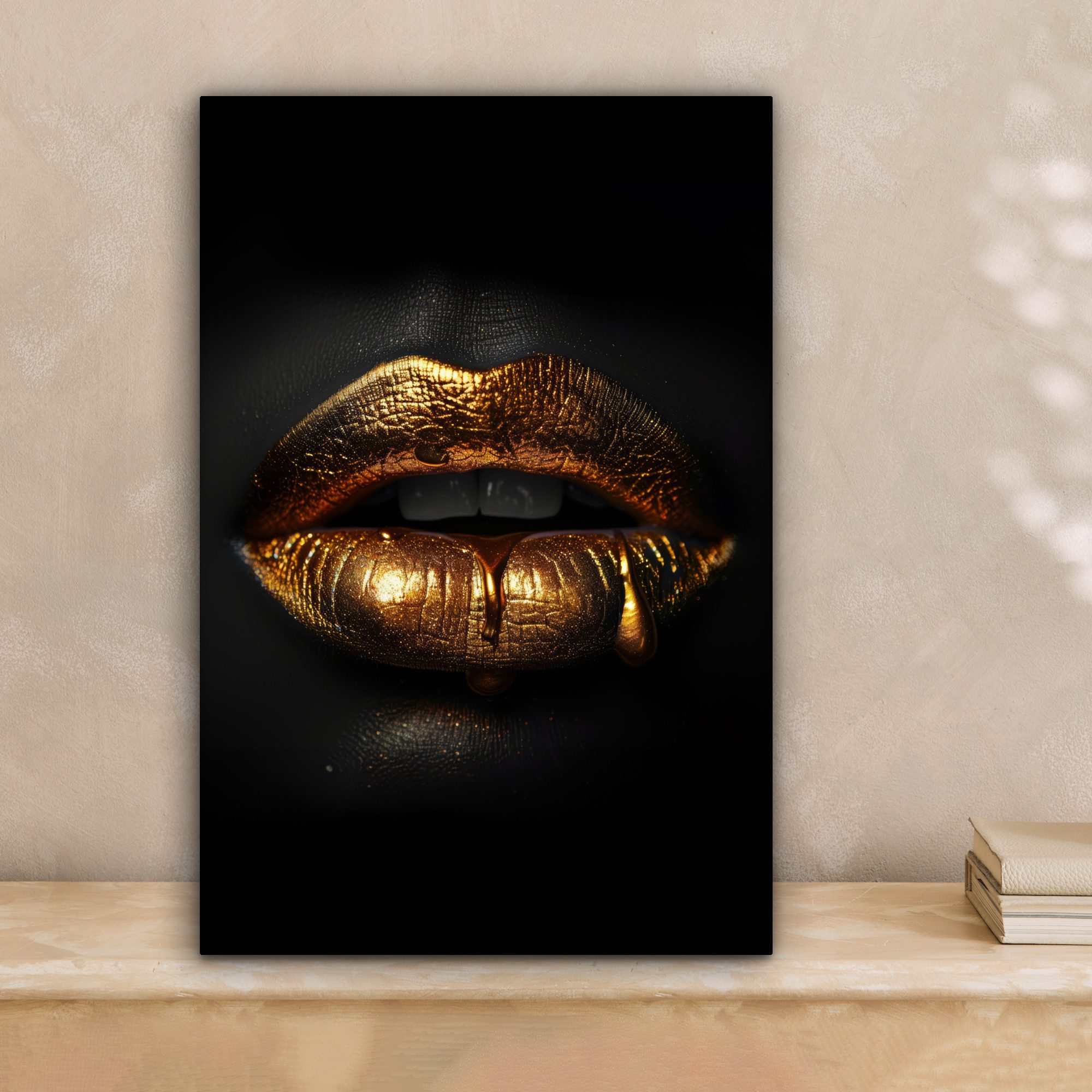 OneMillionCanvasses® Leinwandbild Lippen - Gold - Abstrakt - Schwarz - Ästh günstig online kaufen