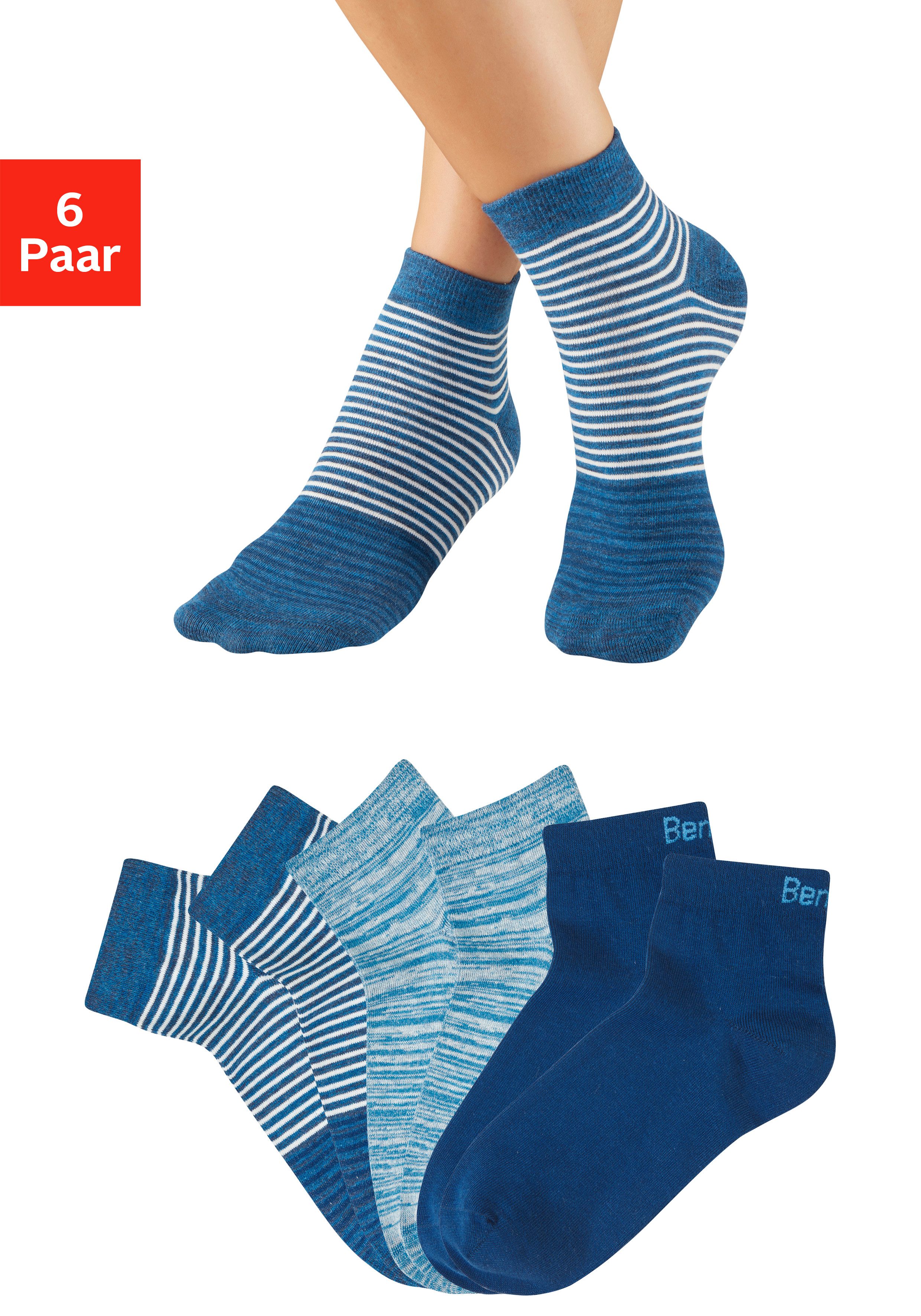 Bench. Kurzsocken Damen und Herren meliert und uni (Packung, 6-Paar, Gr. 35-38 bis 43-46) mit ansprechendem Streifen- Design und uni