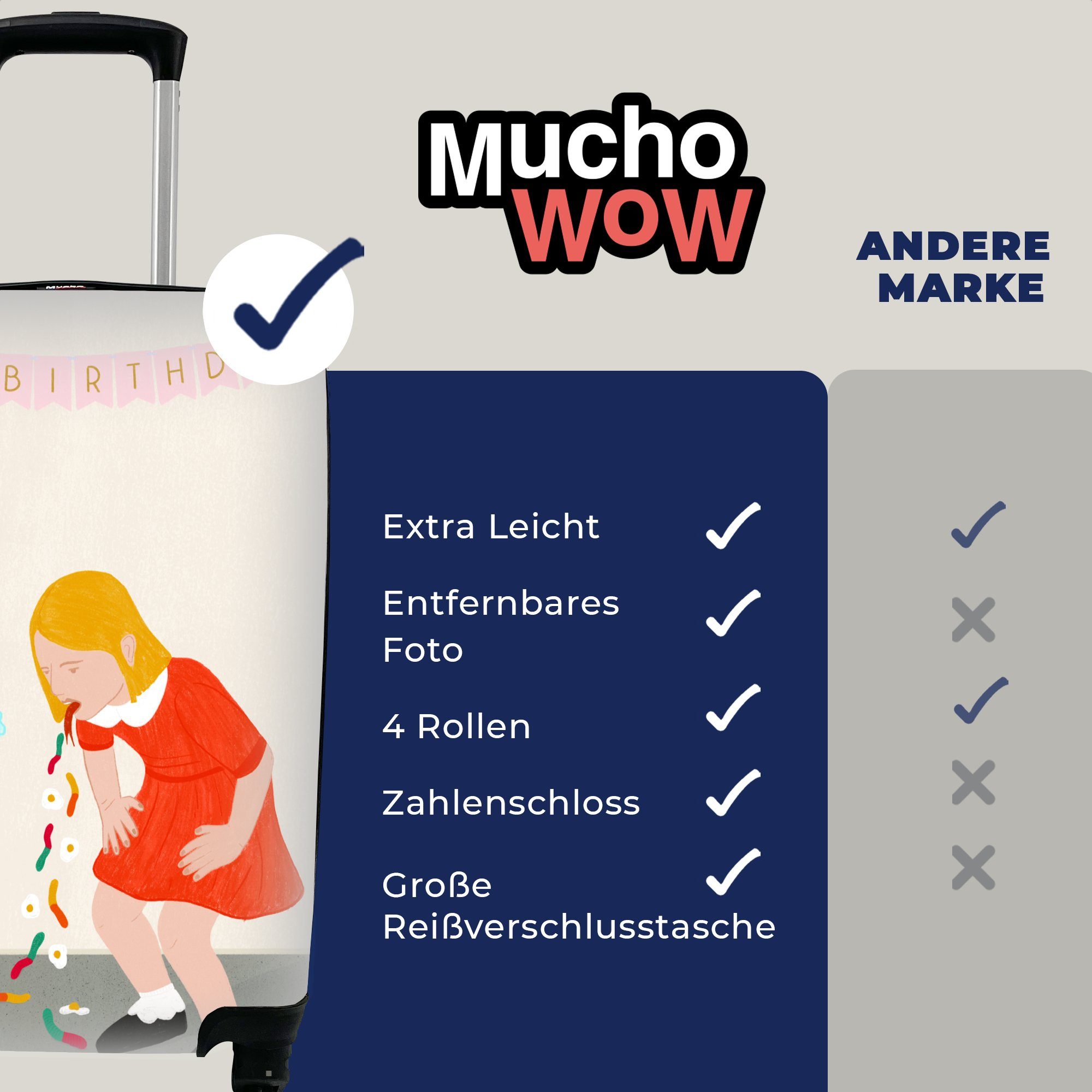 MuchoWow Handgepäckkoffer Mädchen - Reisetasche für Ferien, - mit Handgepäck Piñata Rollen, Trolley, Vintage, Reisekoffer 4 rollen