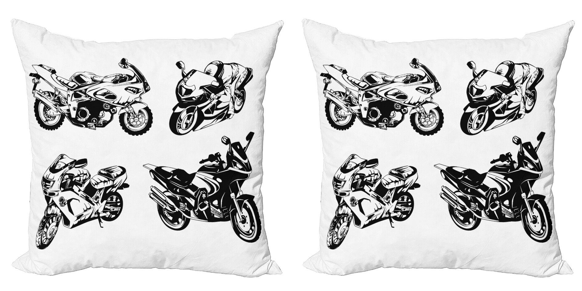 Kissenbezüge Modern Accent Doppelseitiger Digitaldruck, Abakuhaus (2 Stück), Schwarz und weiß Motorräder