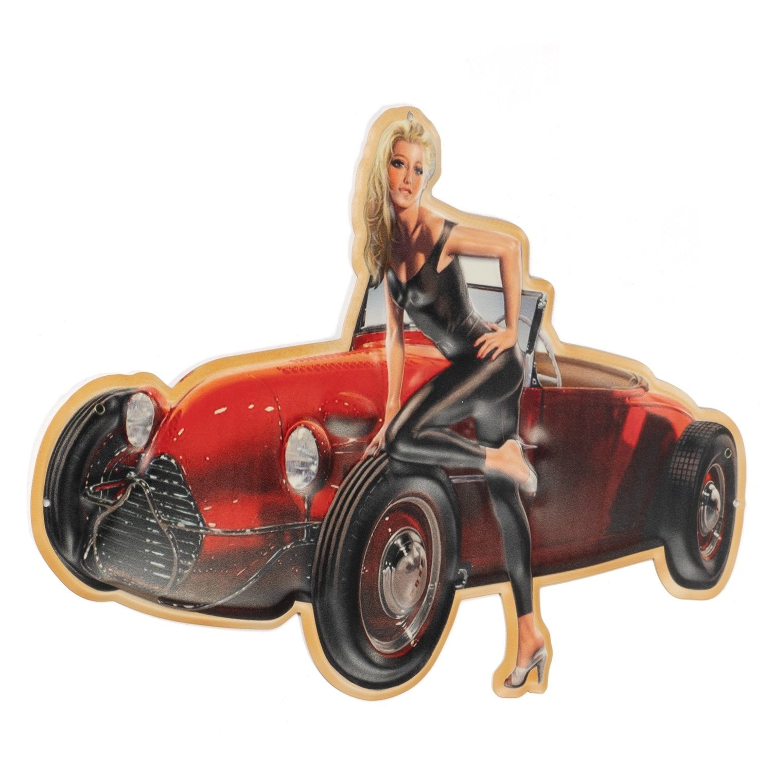 Moritz Metallschild Blechschild Roter Flitzer Rennwagen Frau, (Einzeln), 20 x 25cm Vintage Retro Deko Schild Metallschild Wandbild Schild