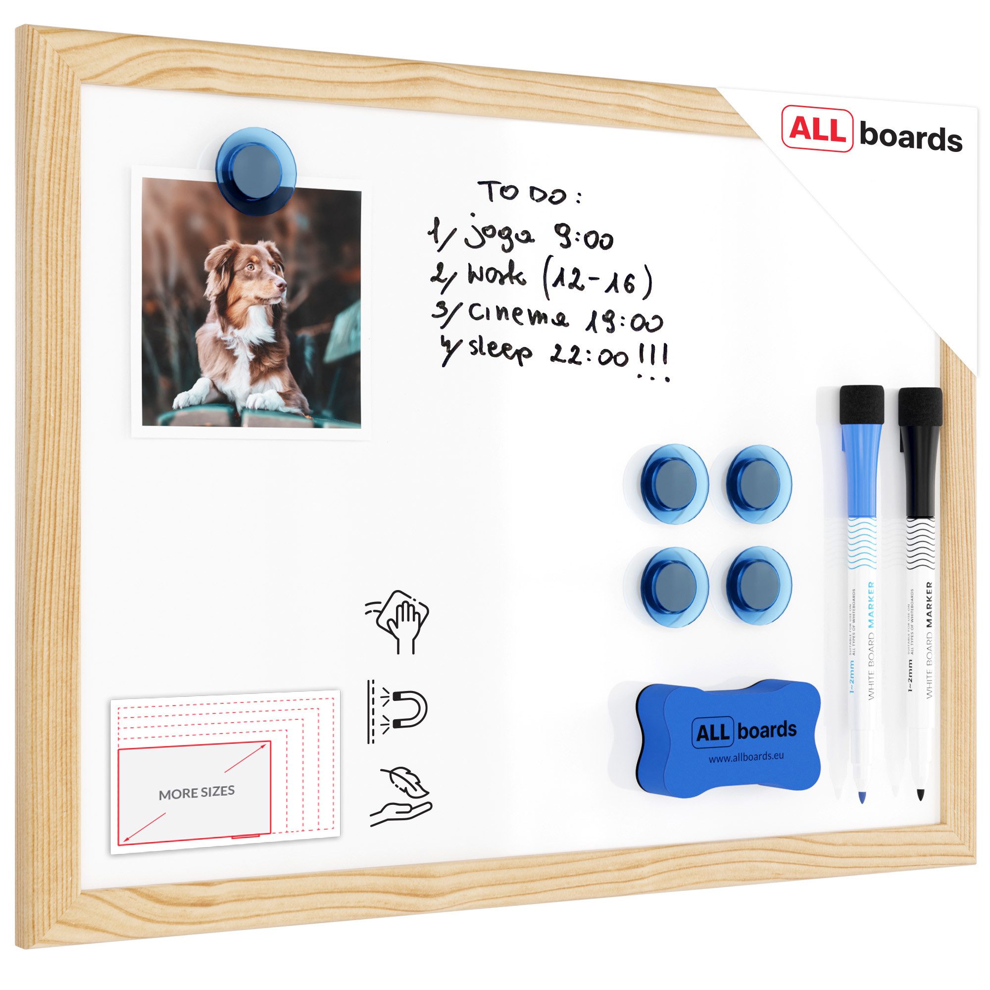 ALLboards Magnettafel Magnettafel Whiteboard Holzrahmen Wandtafel Schreibtafel