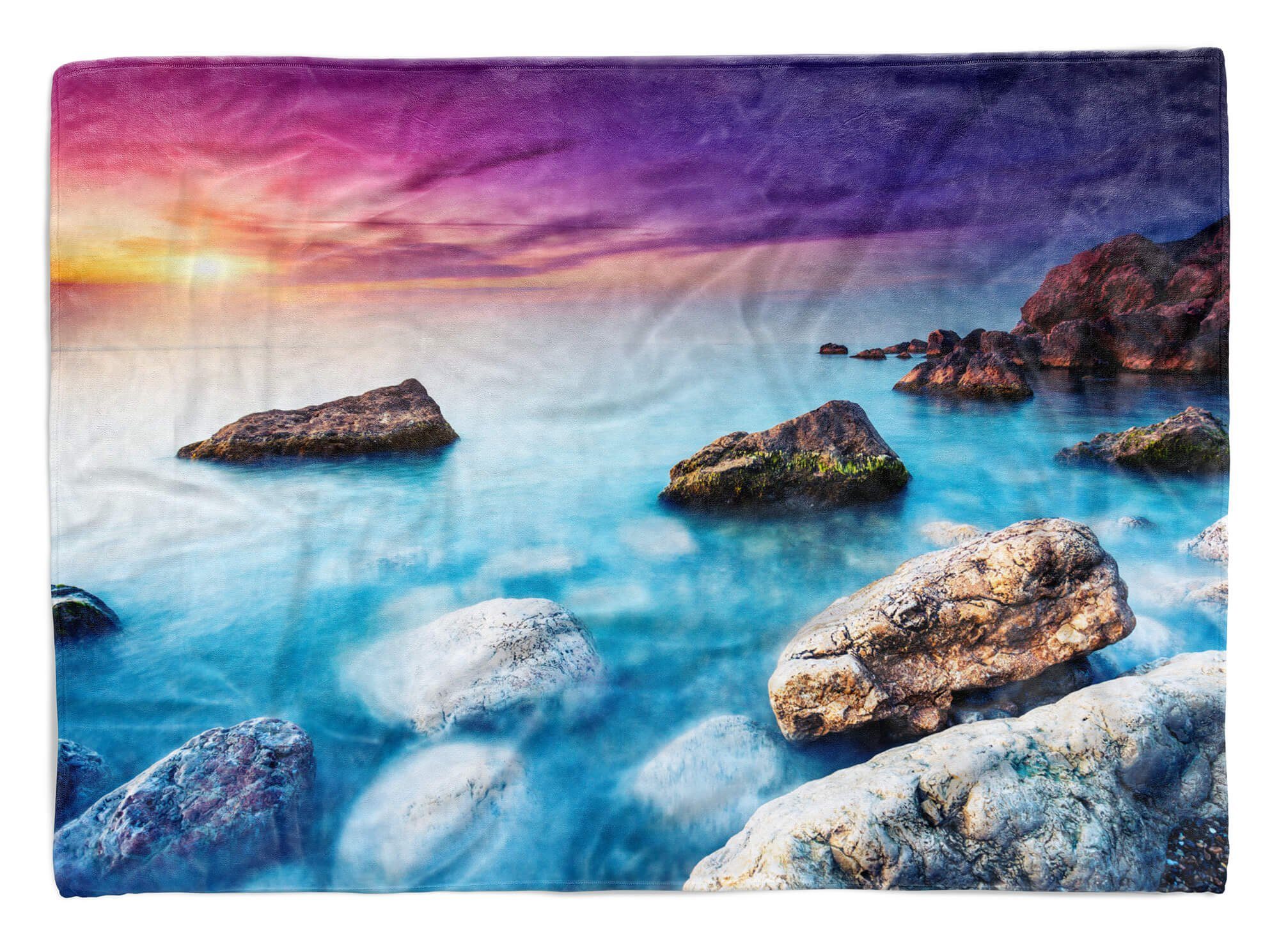 Sinus Art Handtücher Handtuch Strandhandtuch Saunatuch Kuscheldecke mit Fotomotiv Felsen Sonnenunter, Baumwolle-Polyester-Mix (1-St), Handtuch