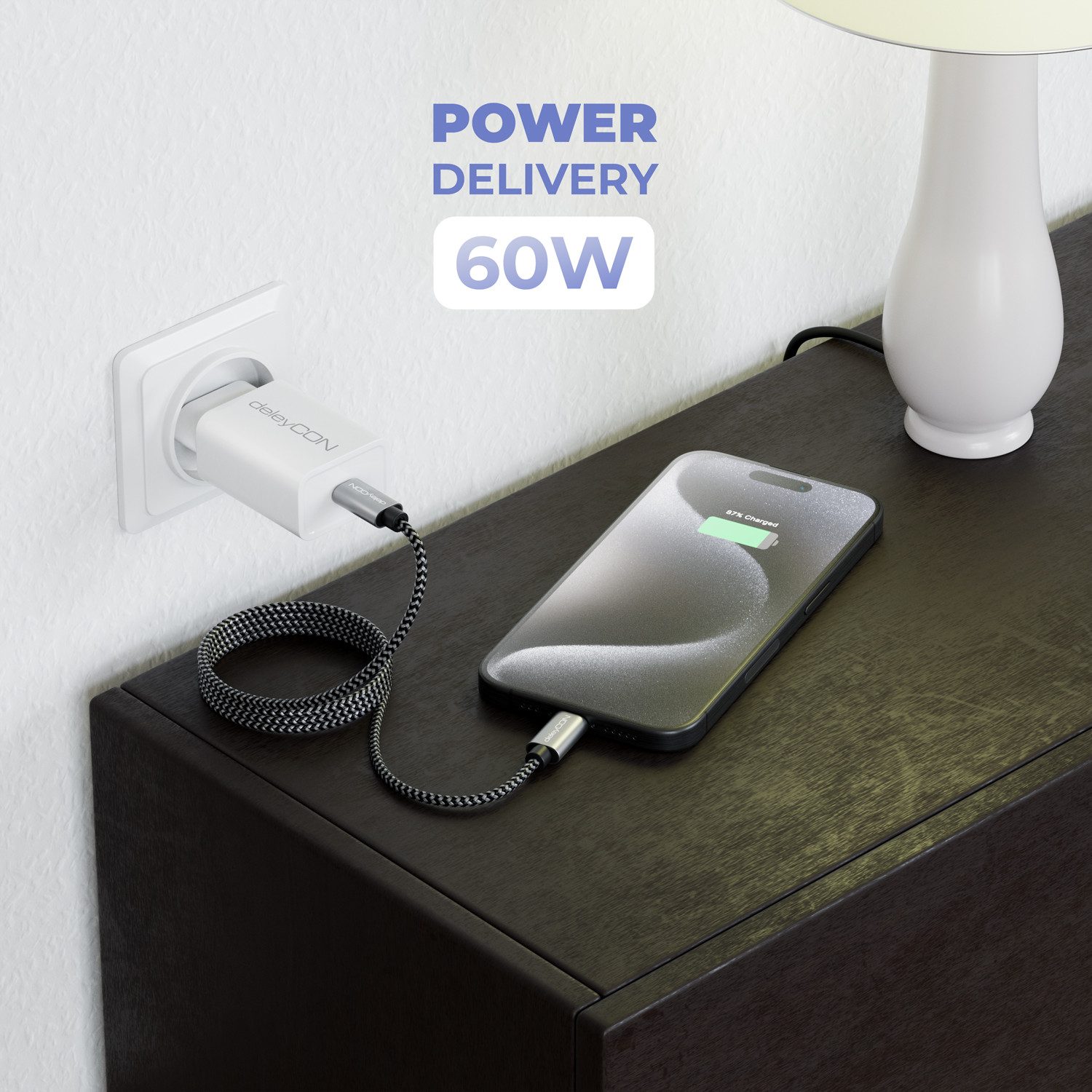 deleyCON deleyCON 1m USB C Kabel PD3.0 60W Schnellladekabel USB-C Ladekabel USB-Kabel – Bild 5 von 5
