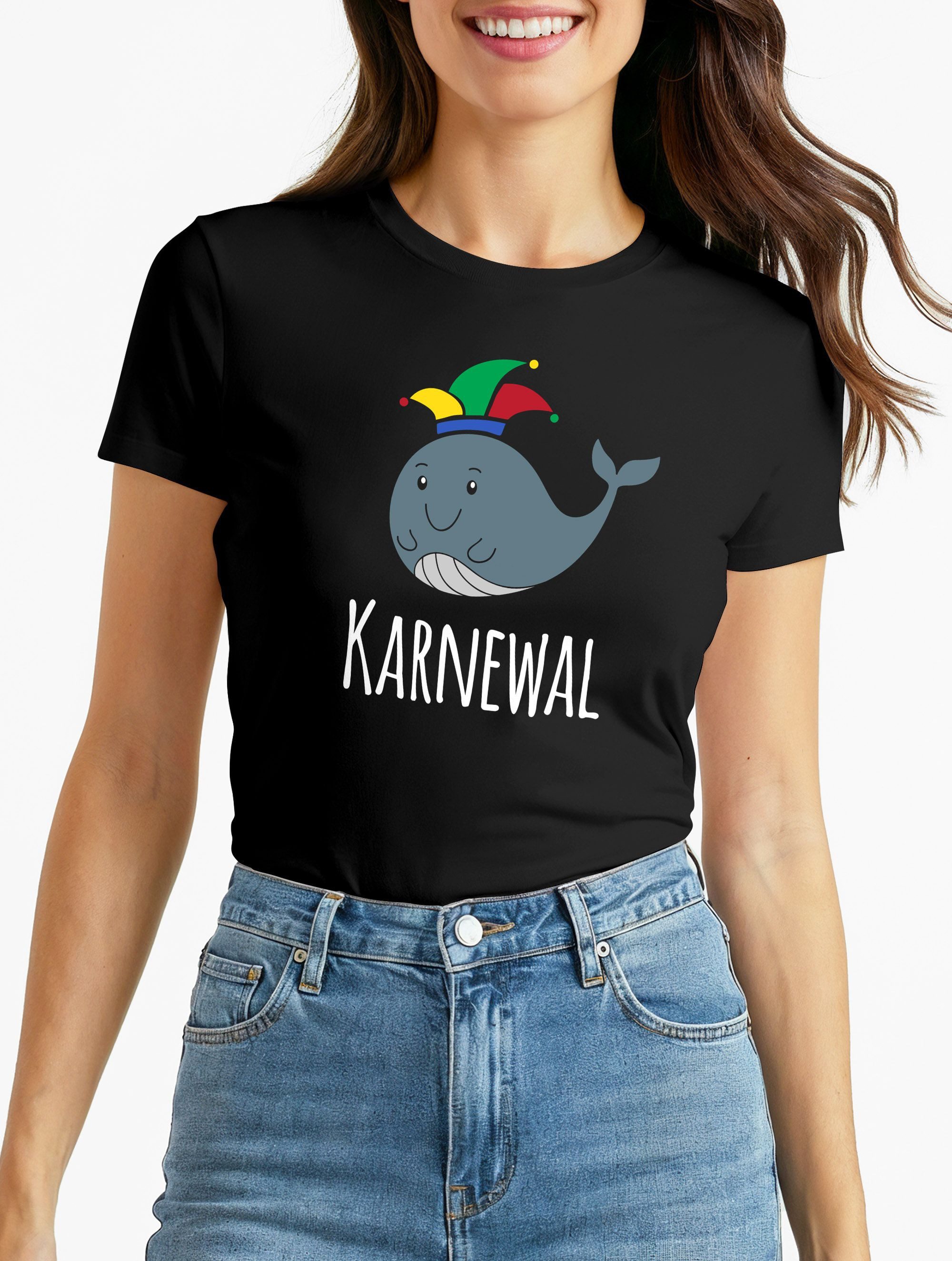 Print-Shirt Damen T-Shirt Kostüm Verkleidung Karne Wal Karnewal Karneval Fasching