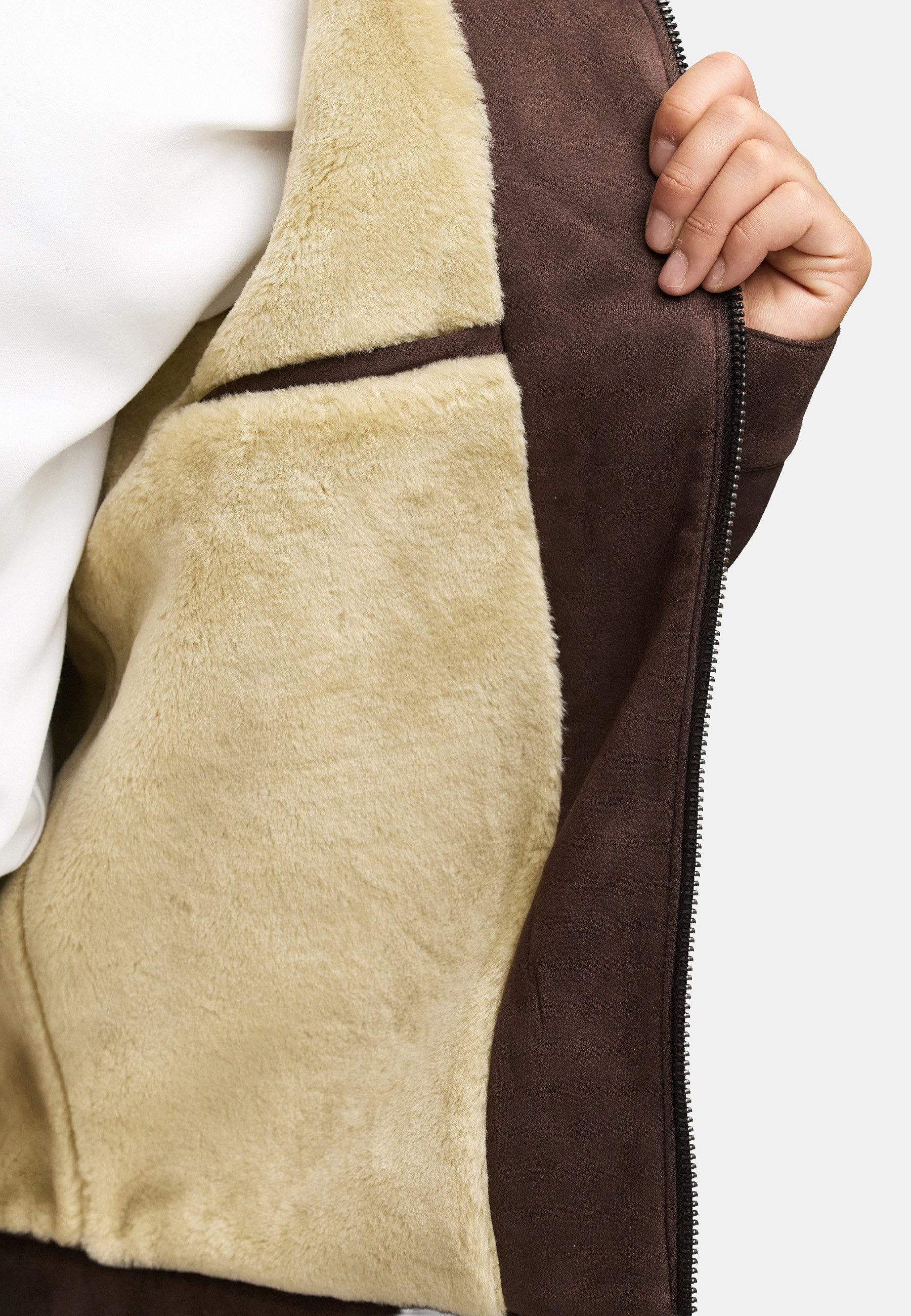 Indicode Lederjacke Herren INWoodleys Jacke Winter Herrenjacke Winterjacke mit warmem Teddyfell