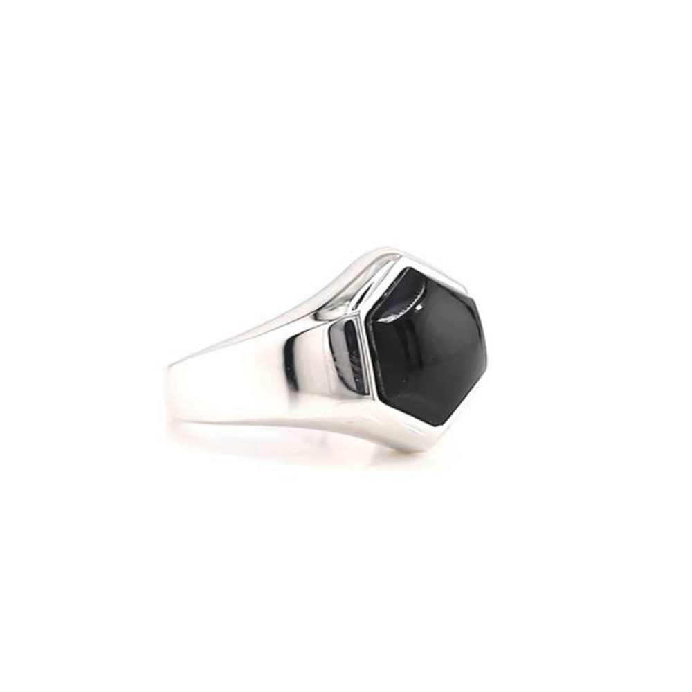 Cavill Solitärring Schwarzer Onyx Ring 3,51 ct, 925 Sterlingsilber, modern Hexagon (1-tlg)