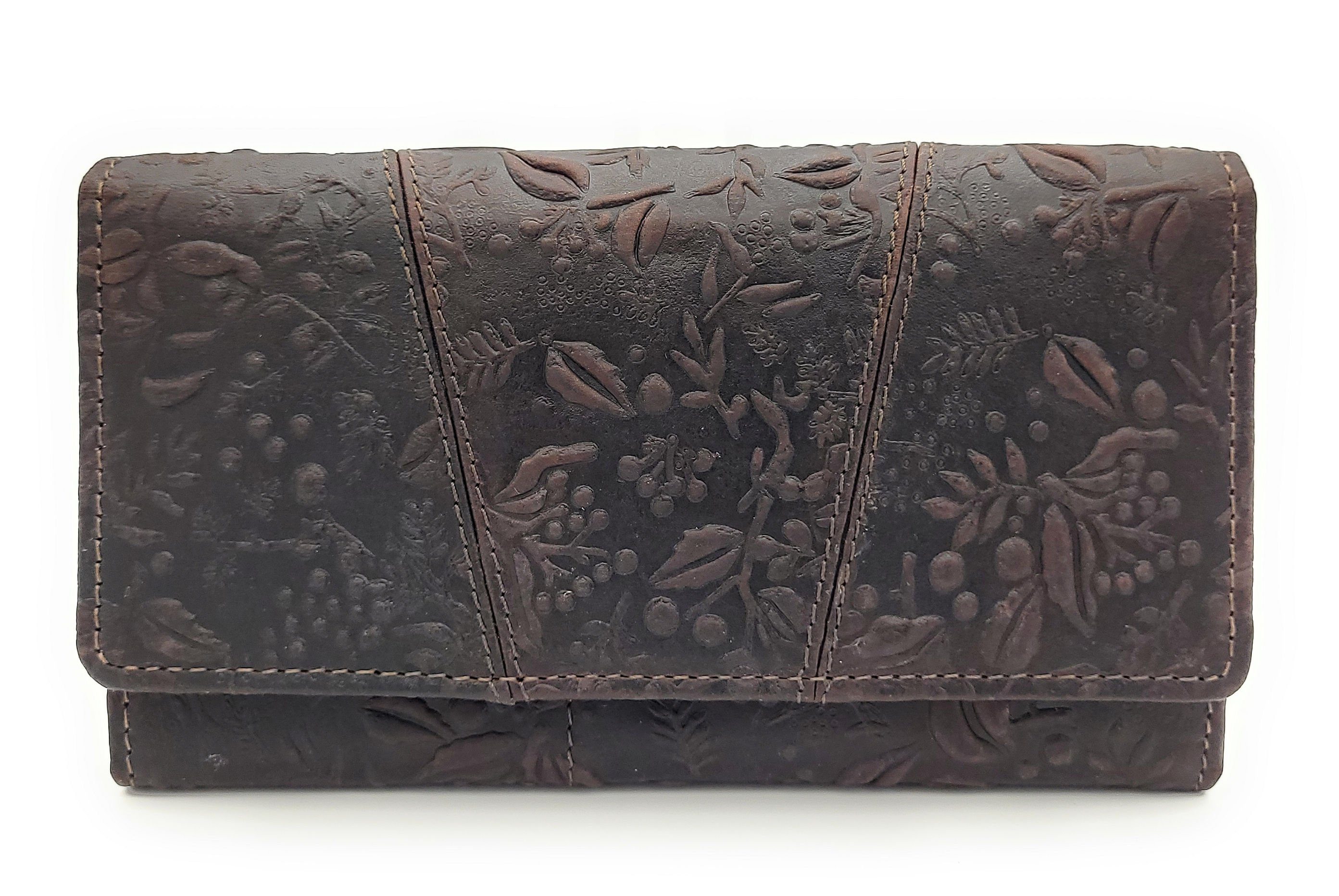 Hill Burry Geldbörse echt Leder Damen Portemonnaie mit RFID Schutz, mit eleganter, floraler Prägung