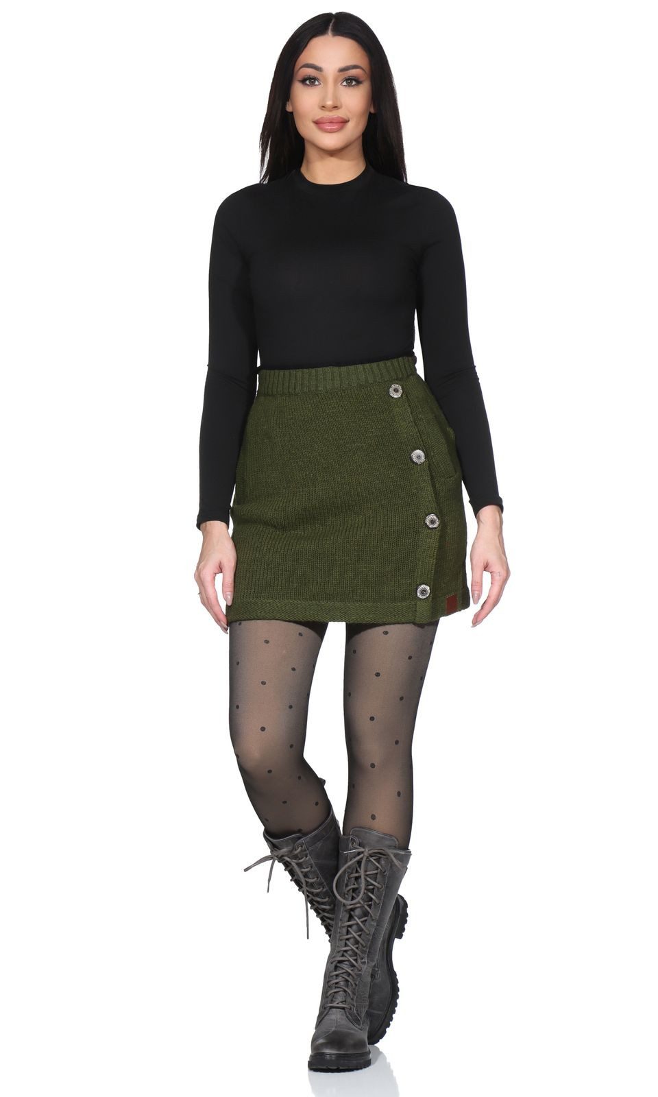 KUNST UND MAGIE Strickrock Strickrock kurzer Rock mit klassischem Muster Wolle gefüttert Boho