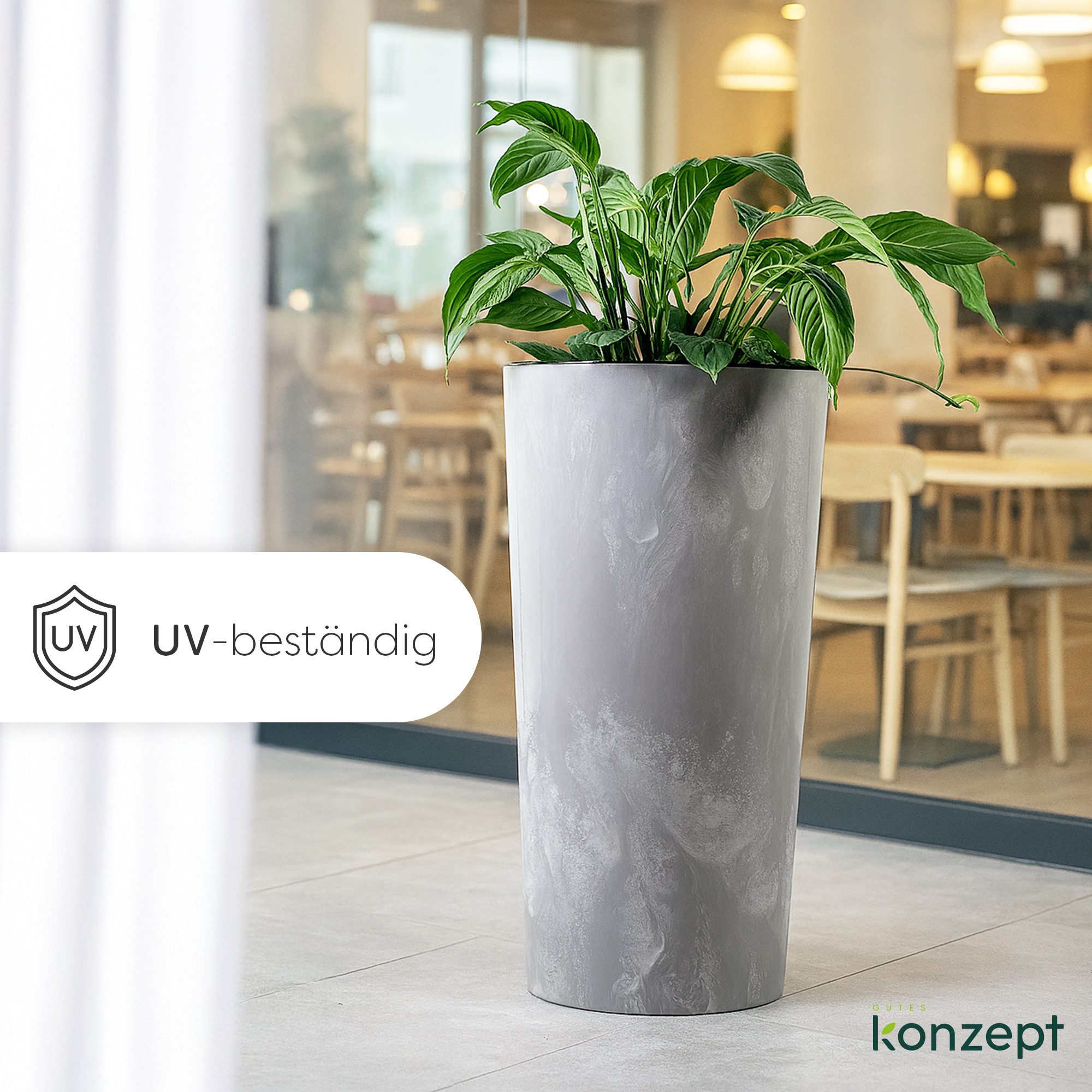 KONZEPT Blumentopf mit Einsatz Hoch 75cm in Beton Optik, für Außenbereich, Modernes Design, UV-beständig, keine scharfen Kanten, bruchfest – Bild 4 von 5