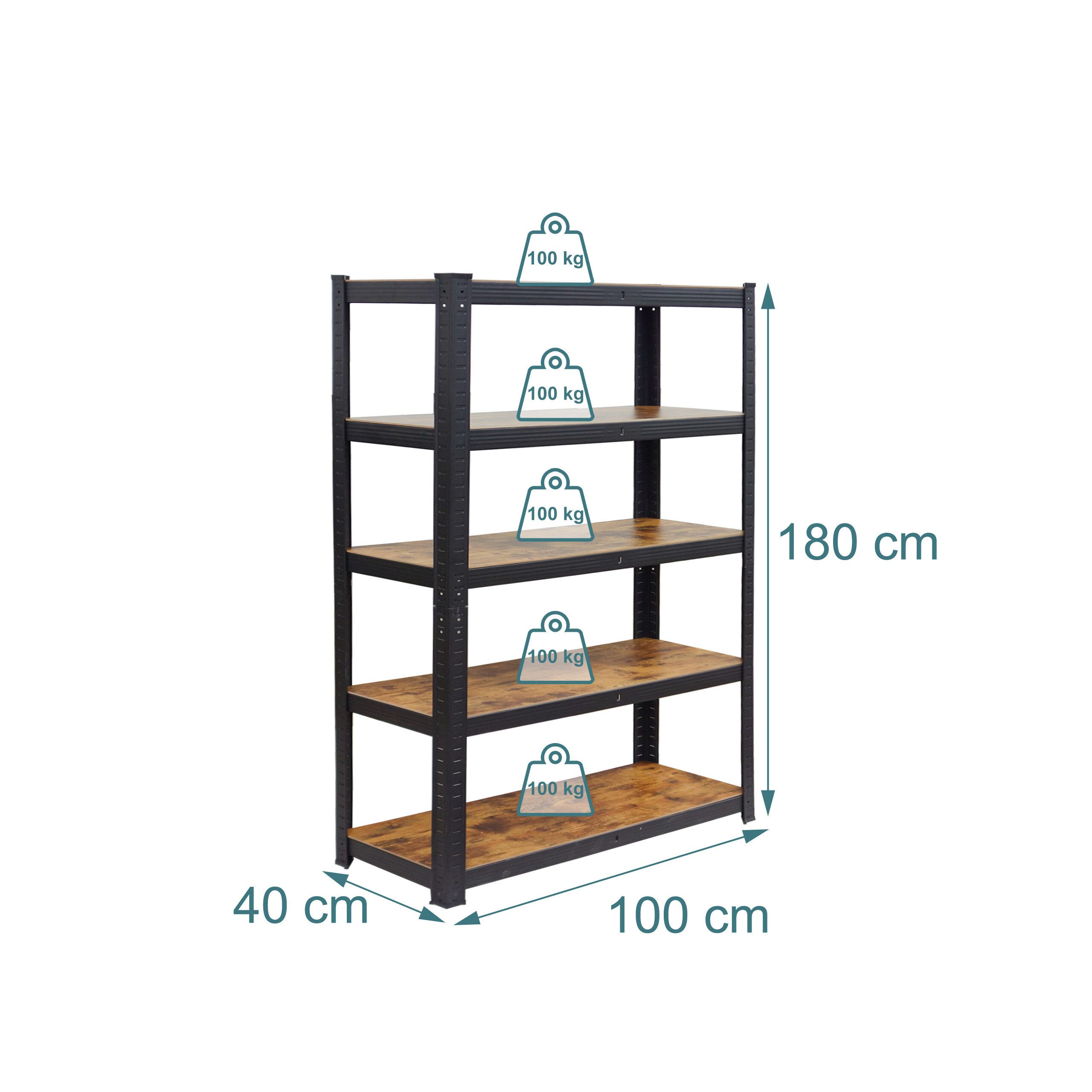 relaxdays Schwerlastregal Industrial 500 kg, 1-tlg., 40 x 100 x 180 cm – Bild 4 von 5