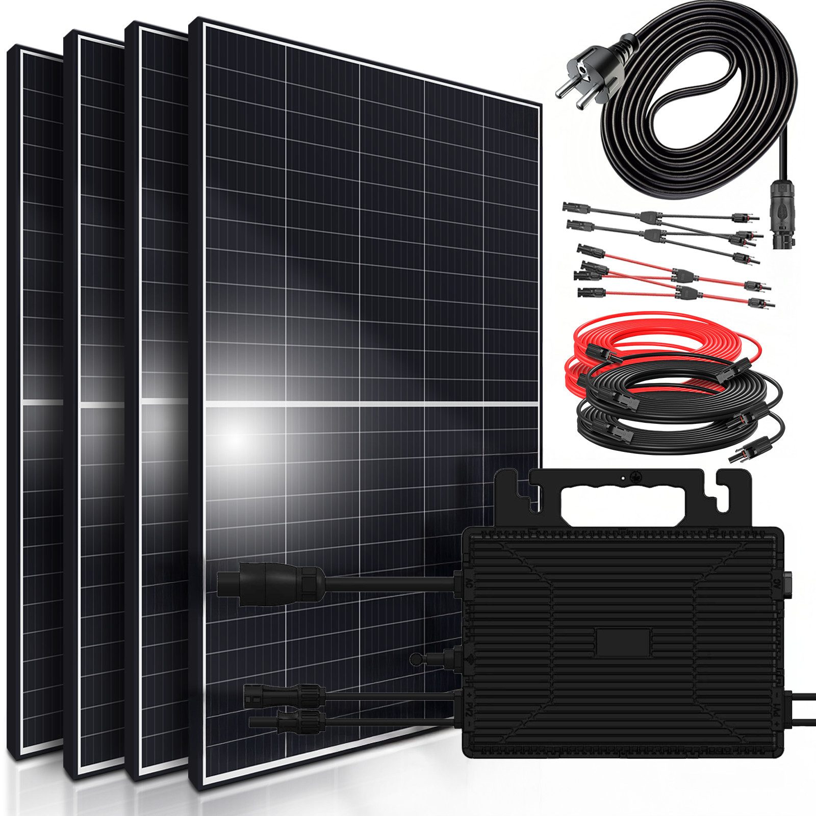 SUNNIVA Balkonkraftwerk 1700W/800W komplett Steckdose -, (mit Astro Energy 800W Micro Wechselrichter - PV Solaranlage Komplettset - 4x 425W (1700W) Solarmodule - inkl. 5m Kabel - Bluetooth, WIFI)
