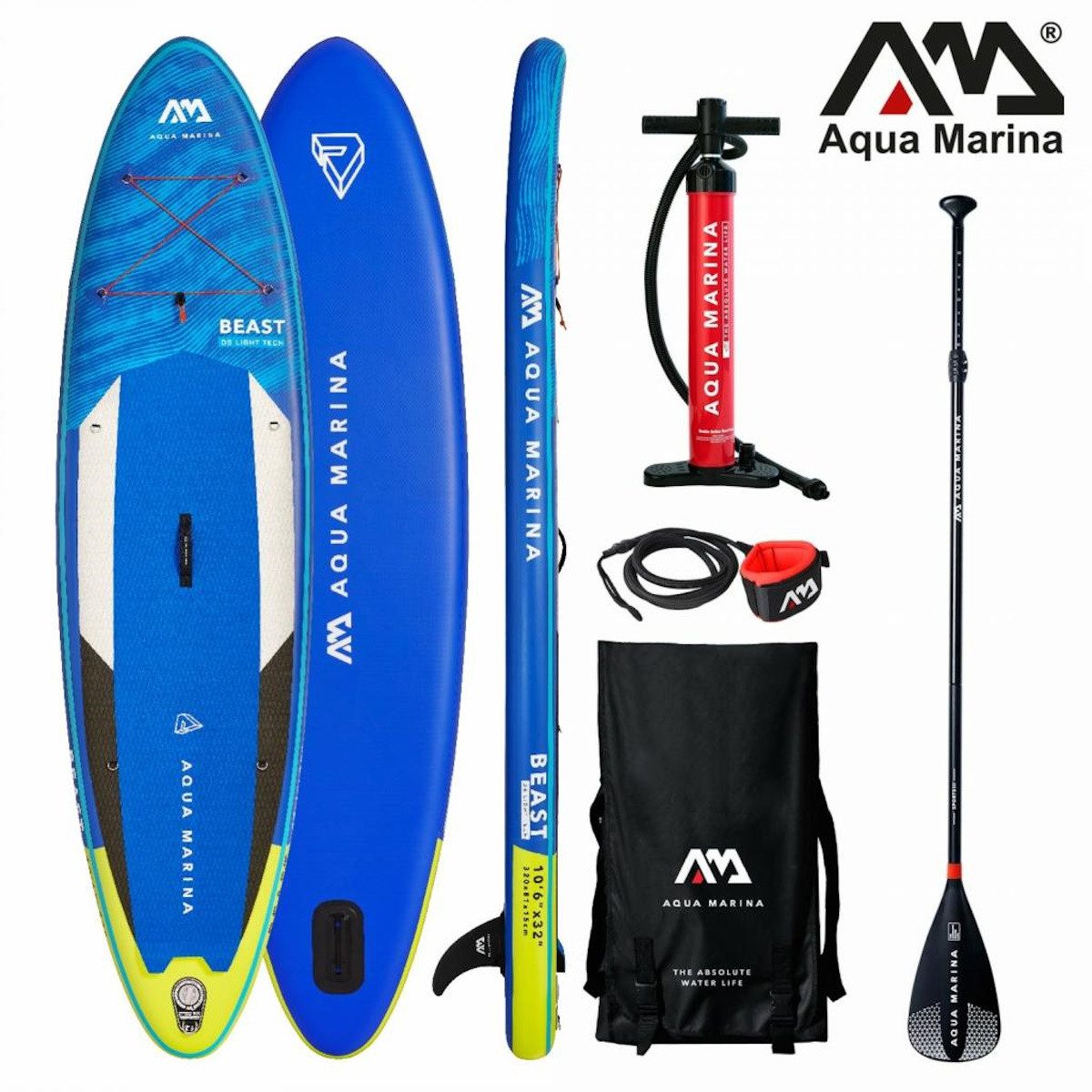 Aqua Marina SUP-Board 320x81 cm All-Around-Advanced inkl. Pumpe & Paddel, Neopren-Tragegriff – ergonomisch geformt für angenehmen Transport