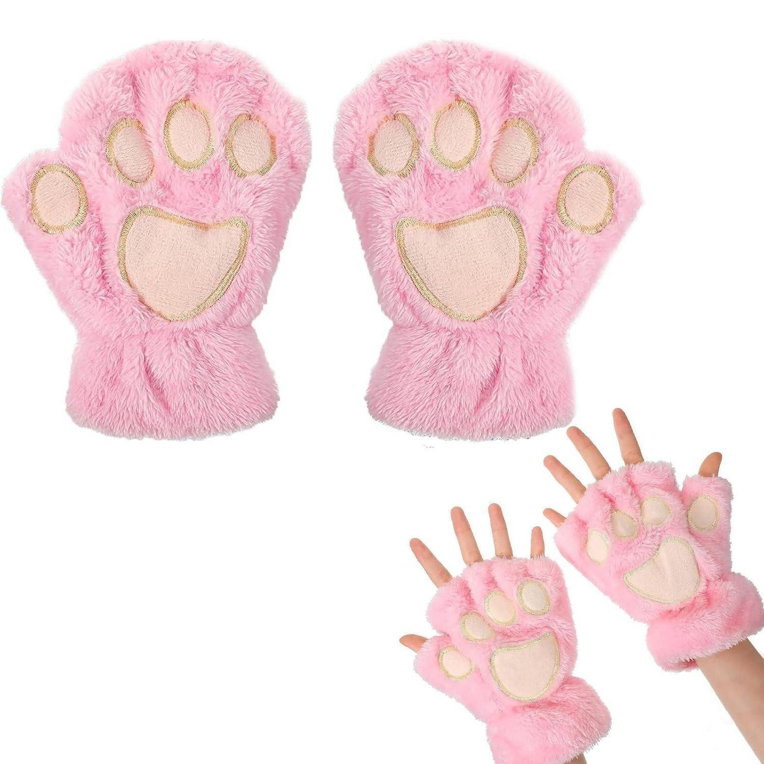 LuxusKollektion Winter-Arbeitshandschuhe Fingerlose Handschuhe Katzenpfote Pink Korallenfleece Damen (1-St)