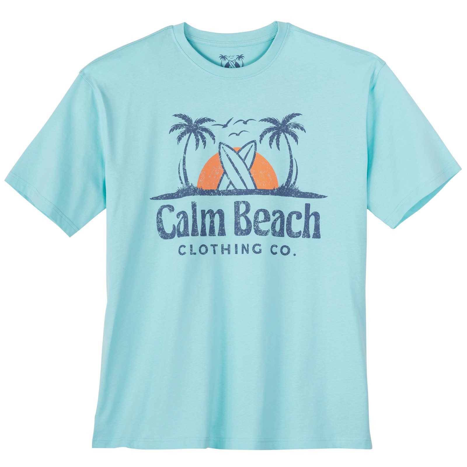 Print-Shirt Calm Beach Übergröße T-Shirt türkis Logoprint Palmen