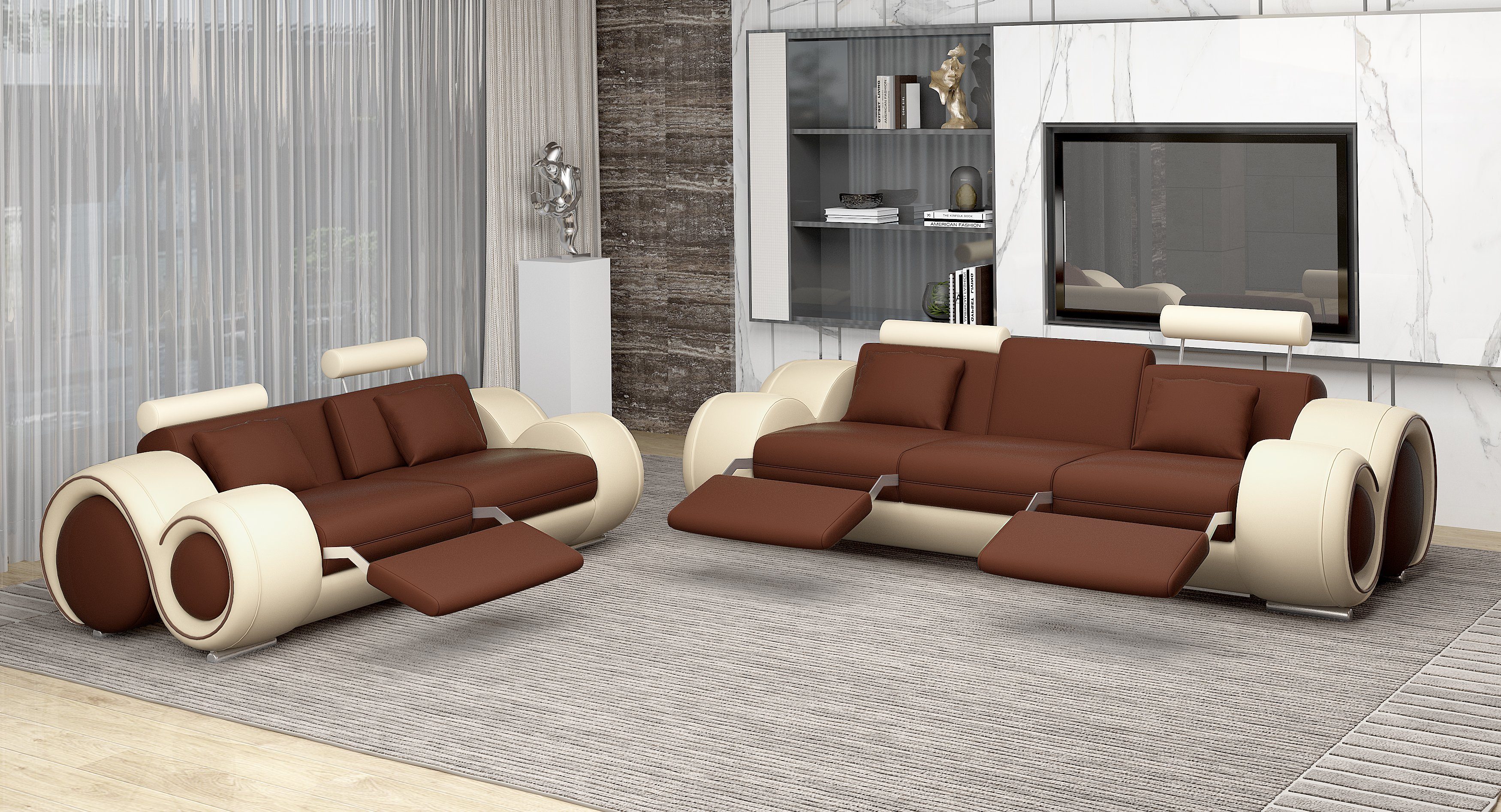 Sofa Design Leder Couch Sofagarnitur Europe JVmoebel in Sofa 3+2 Wohnzimmer, Made Set Polster