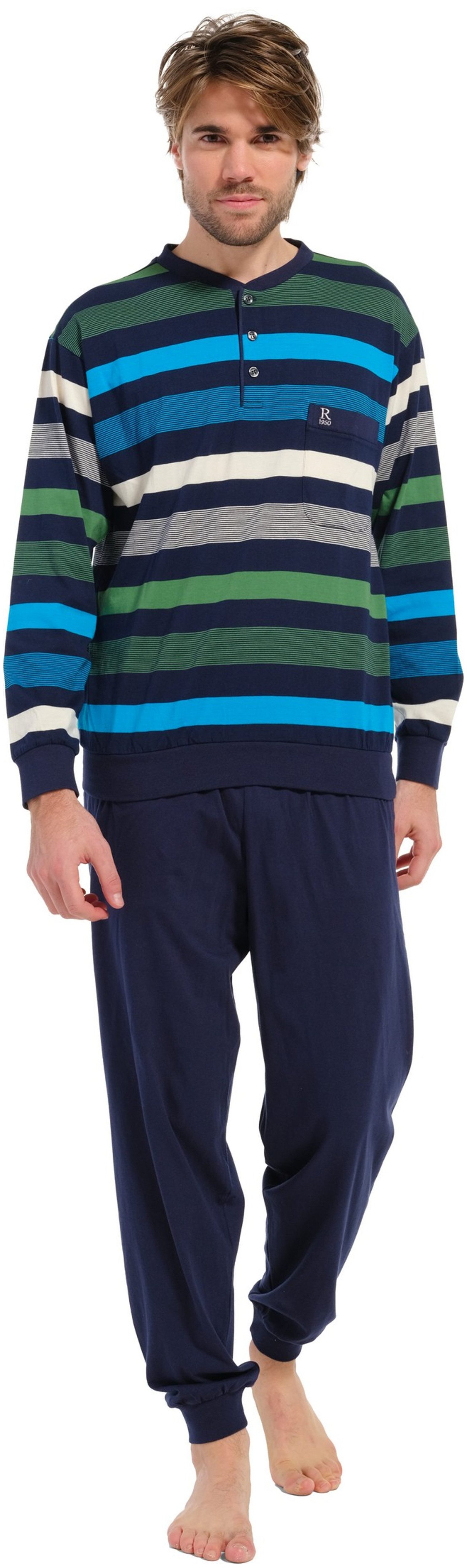 Schlafanzug Herren Pyjama mit Bündchen