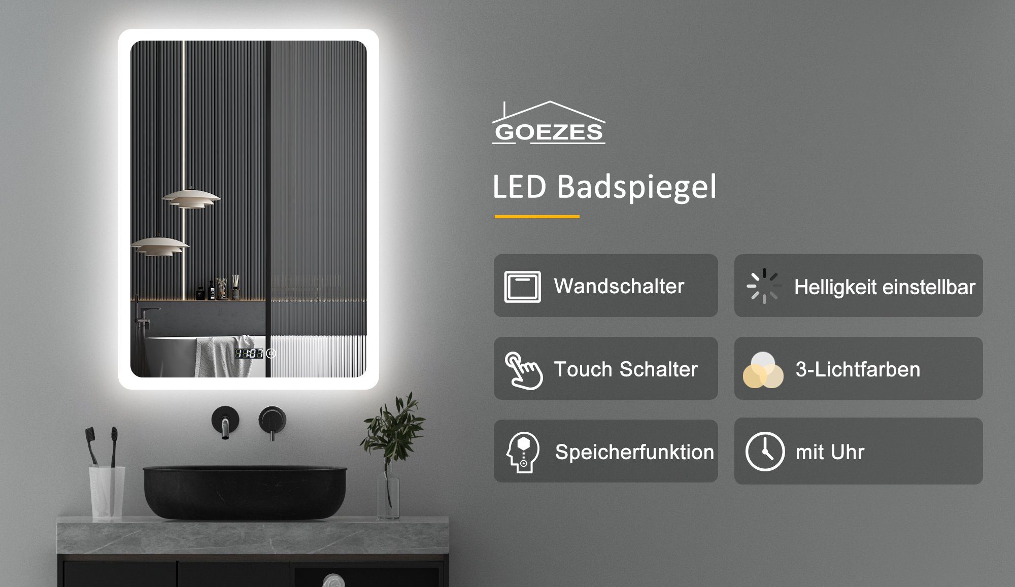 WDWRITTI Badspiegel Led 50x70 80x60 100x60 Touch Uhr dimmbar Spiegel Bad mi günstig online kaufen