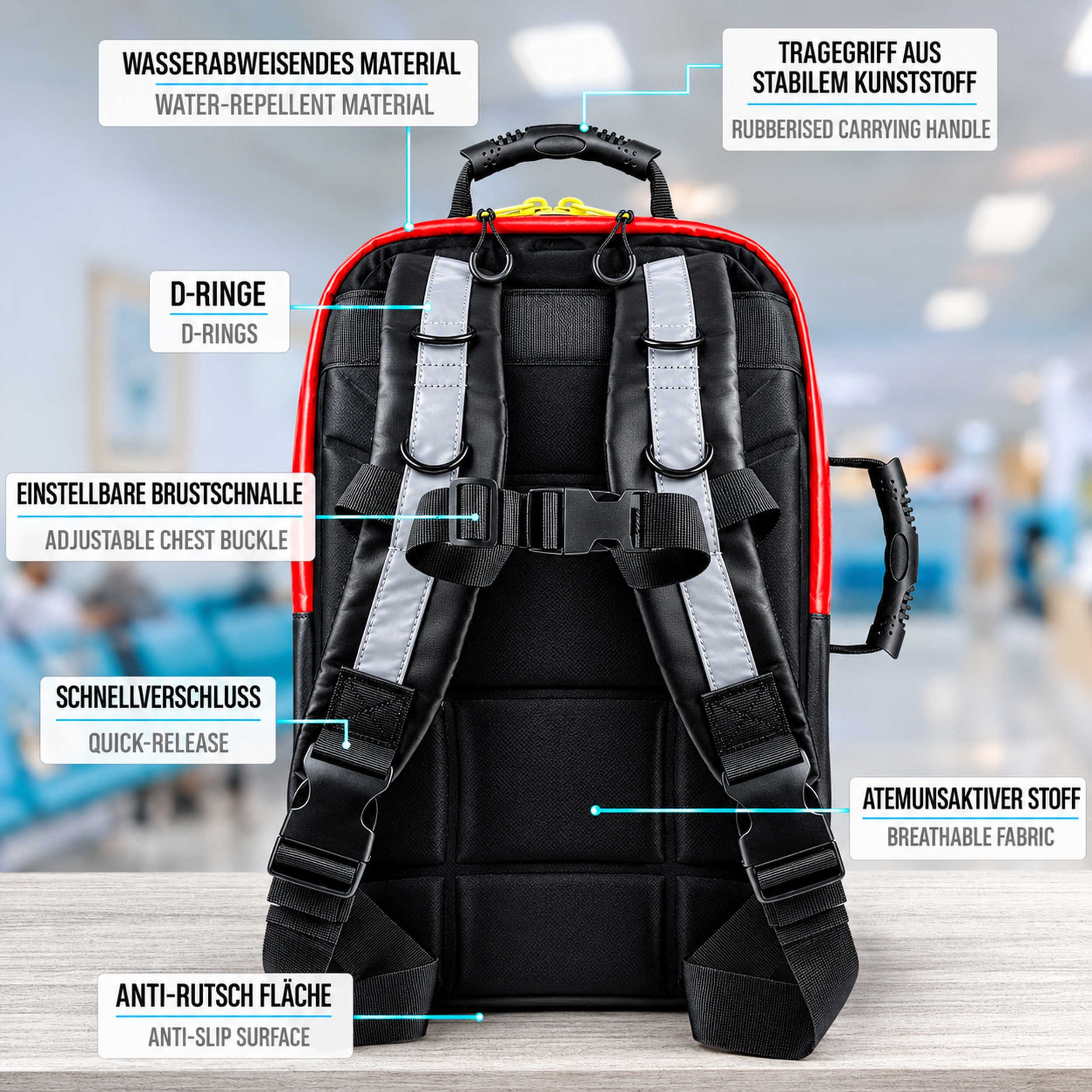pulox Erste-Hilfe-Set Erste Hilfe Rucksack - Großer Notfallrucksack in Rot aus Plane, (1 St) – Bild 2 von 5