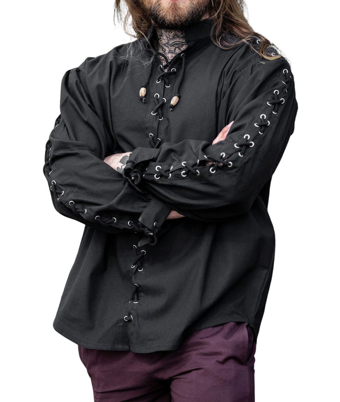 Leonardo Carbone Piraten-Kostüm Hemd "Gustavo" mit Schnürkragen, Metall-Ösen, Holzknöpfe