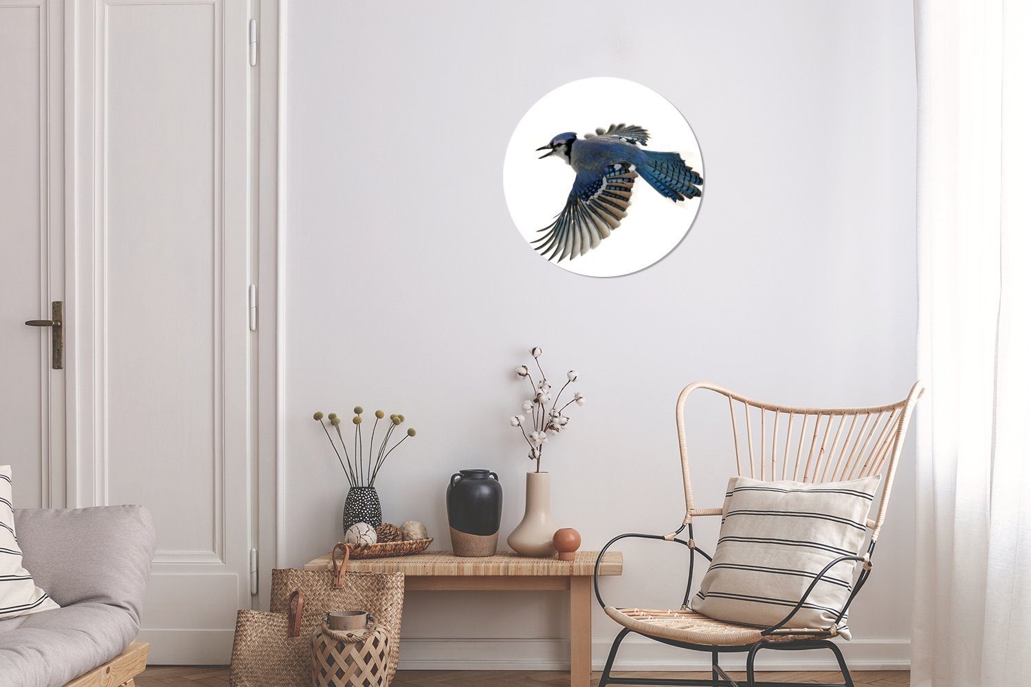 MuchoWow Wandsticker Vogel - (1 Wohnzimmer für Tapetenkreis - Weiß Kinderzimmer, Rund, St), Federn Tapetenaufkleber