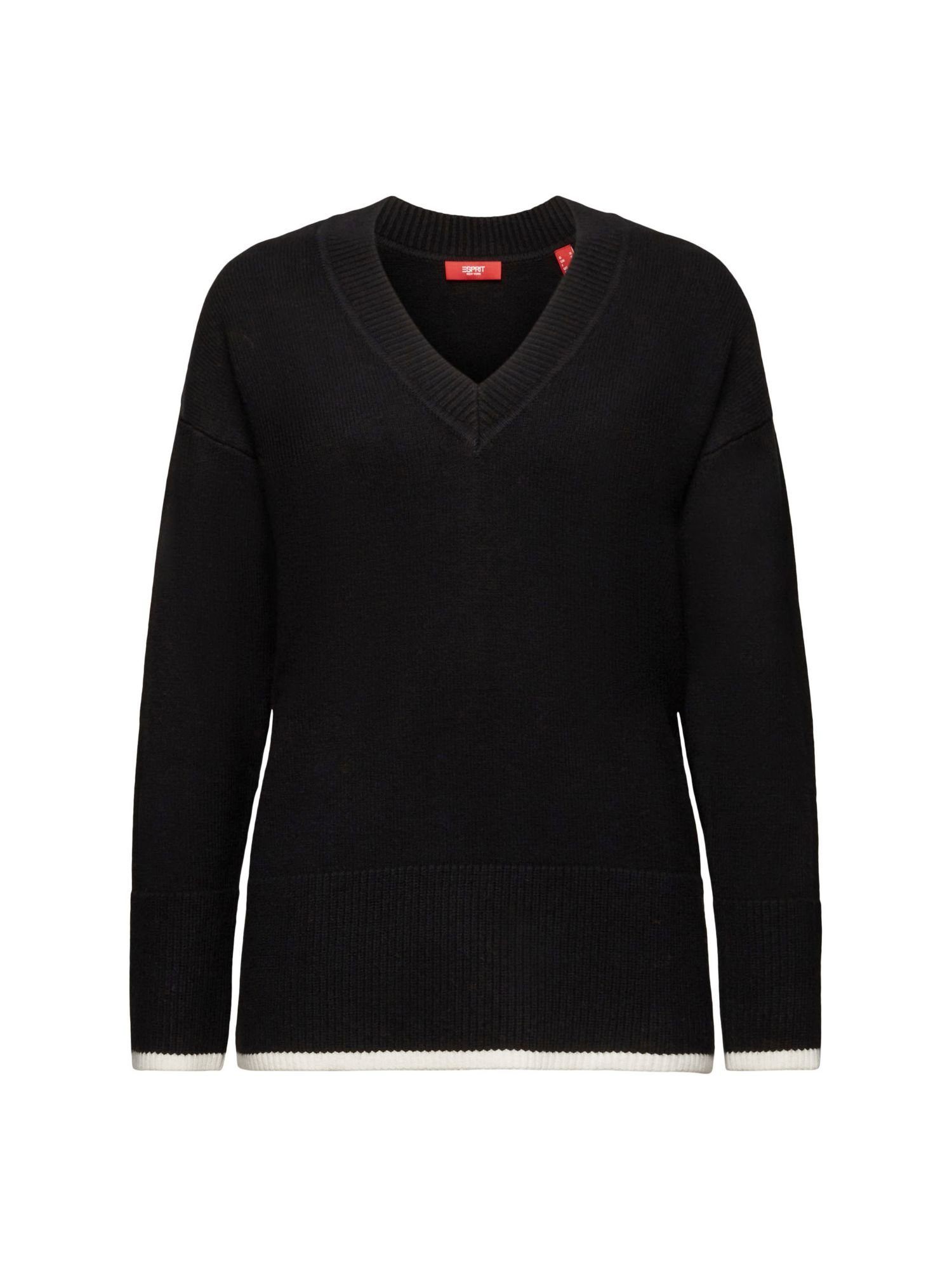 Esprit V-Ausschnitt-Pullover Longsleeve mit V-Ausschnitt BLACK
