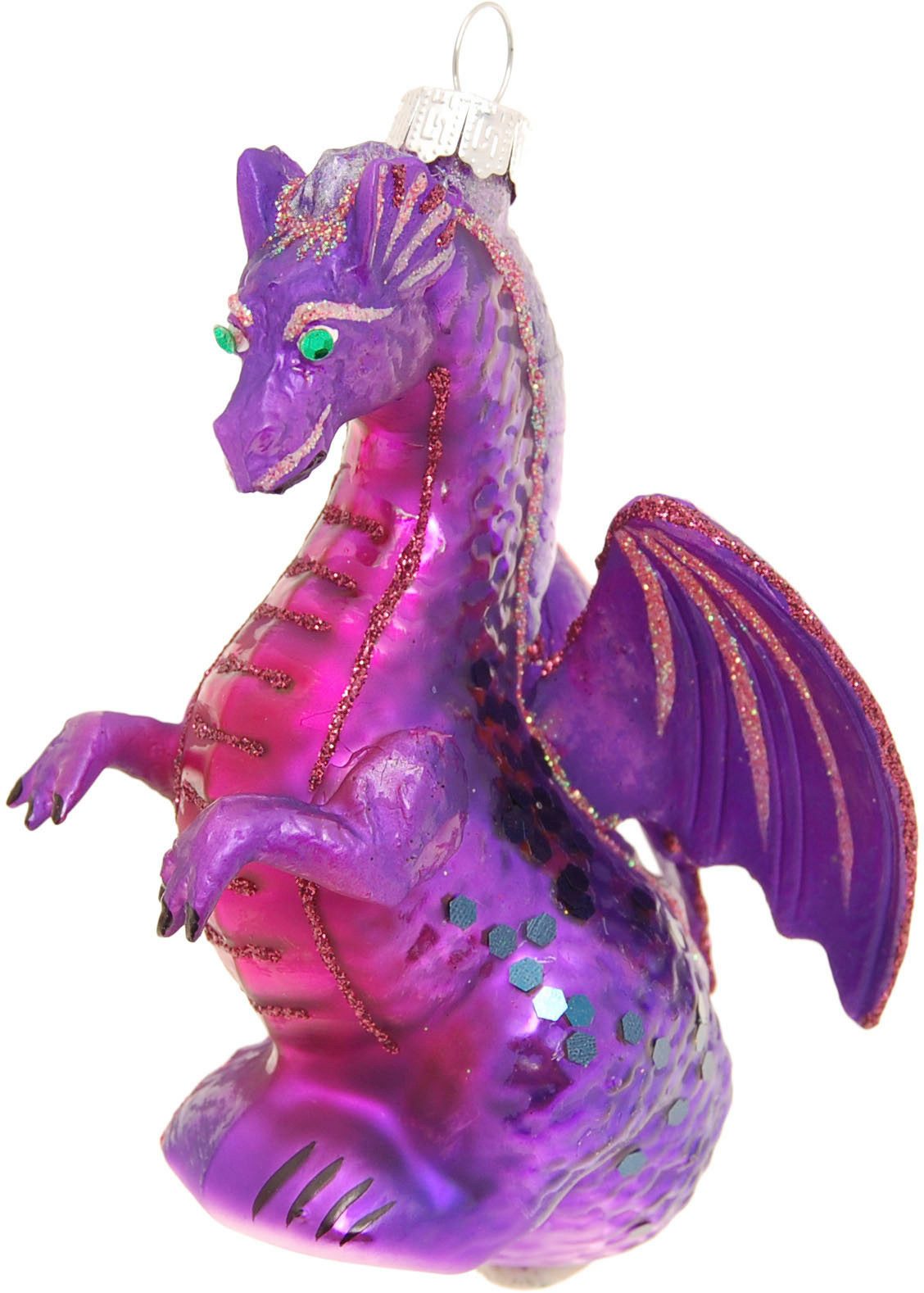 Krebs Glas Lauscha Christbaumschmuck Drache, Violet, 12cm (1-tlg), Christbaumschmuck aus Glas, mundgeblasen, handgefertigt, Figur