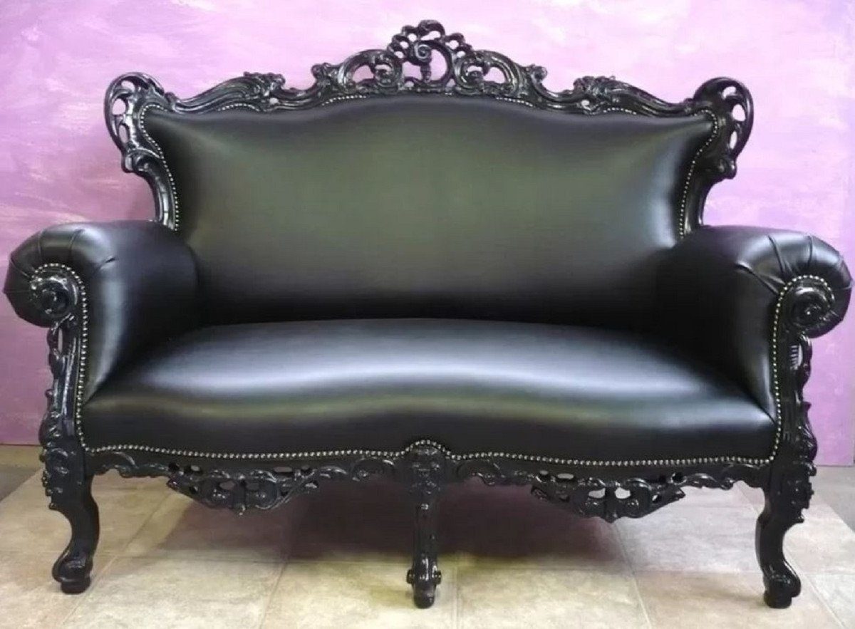 Casa Padrino Sofa Luxus Barock Leder Sofa Schwarz - Prunkvolles Wohnzimmer Sofa im Barockstil - Barock Möbel - Luxus Qualität - Made in Italy