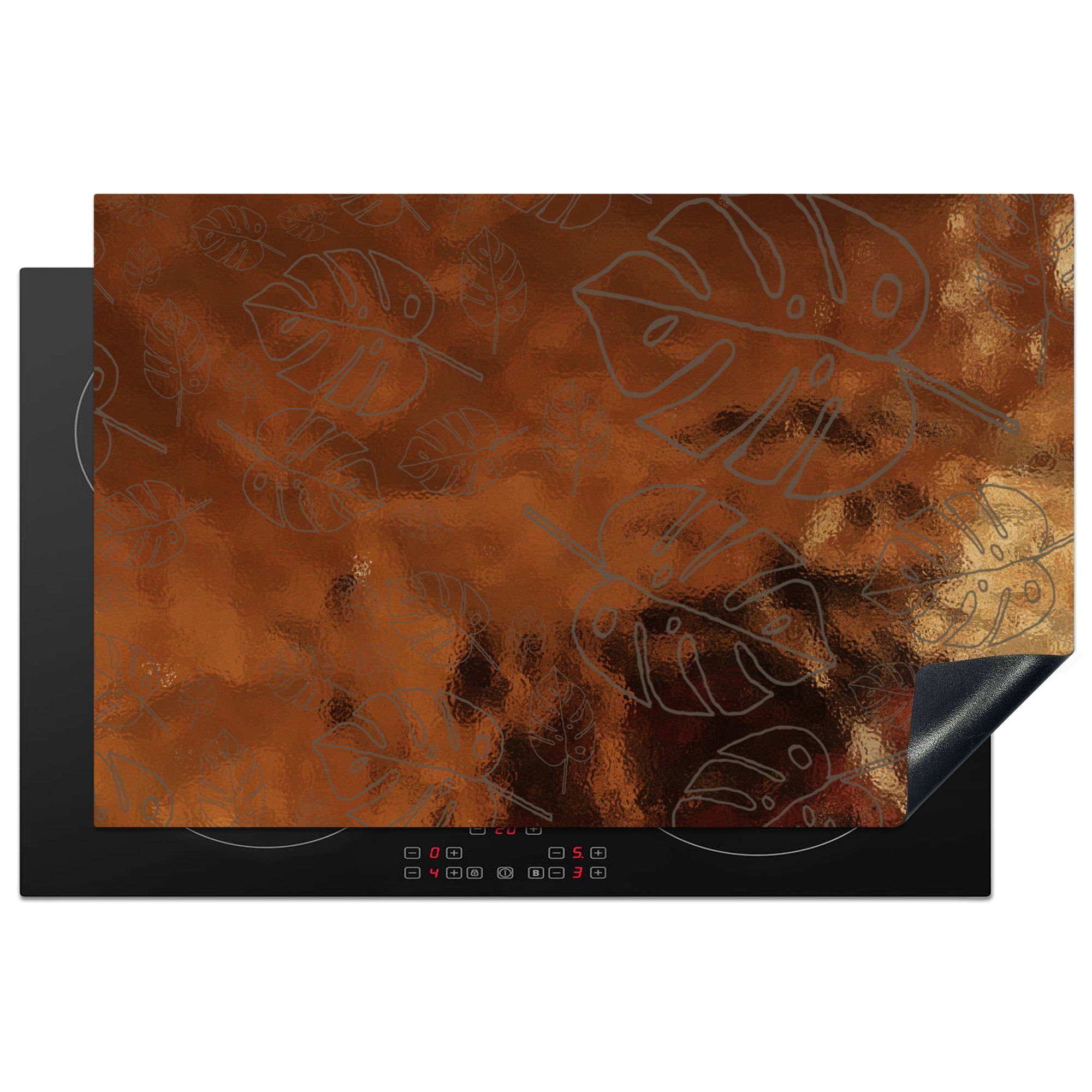 MuchoWow Herdblende-/Abdeckplatte Muster - Luxus - Blätter, Vinyl, (1 tlg), 81x52 cm, Induktionskochfeld Schutz für die küche, Ceranfeldabdeckung